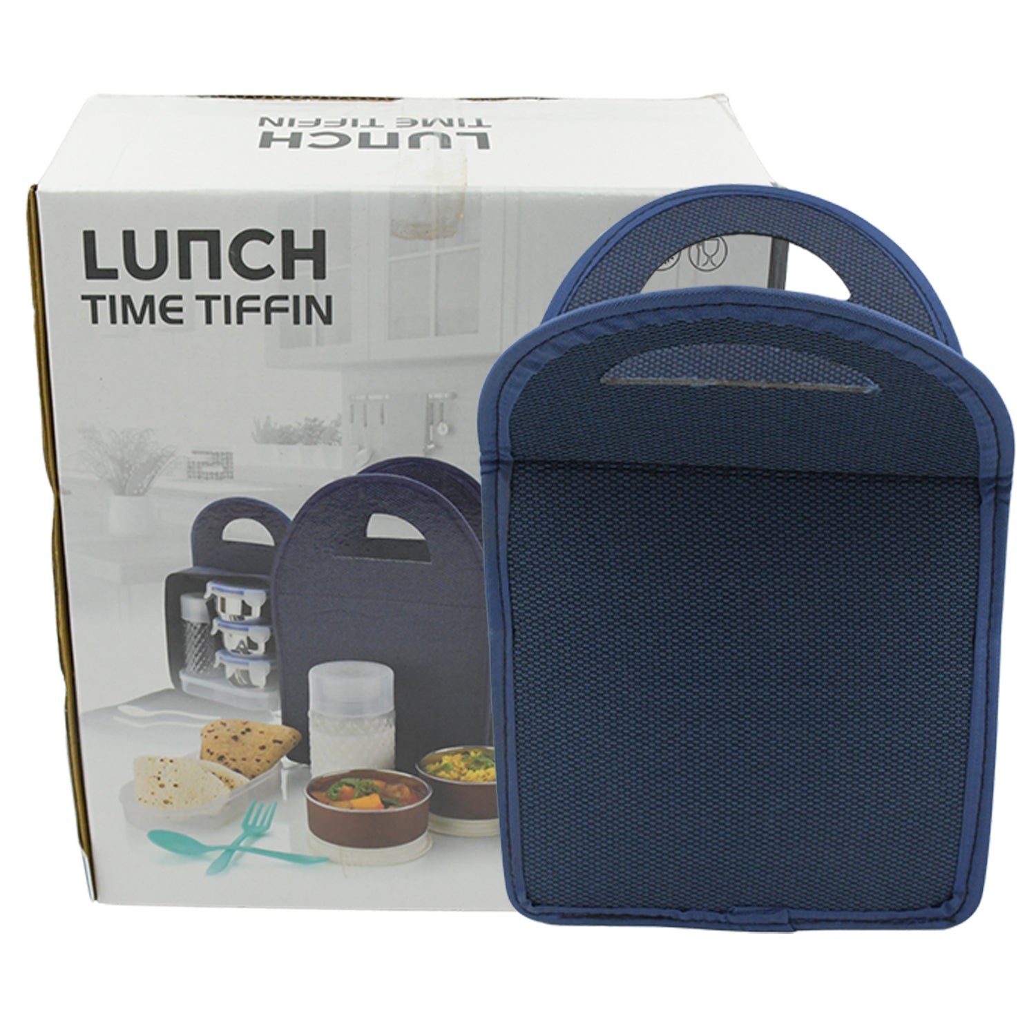 5773 6In1 Tiffin Box-Lunch Box | 3 Stainless Steel Containers | Plastic lid Box | Spoon & Fork /Plastic Bottle | Insulated Fabric Bag | Leak Proof | Microwave Safe  for Office, College and School for Men, Women (6 pcs) Eshaan Traders