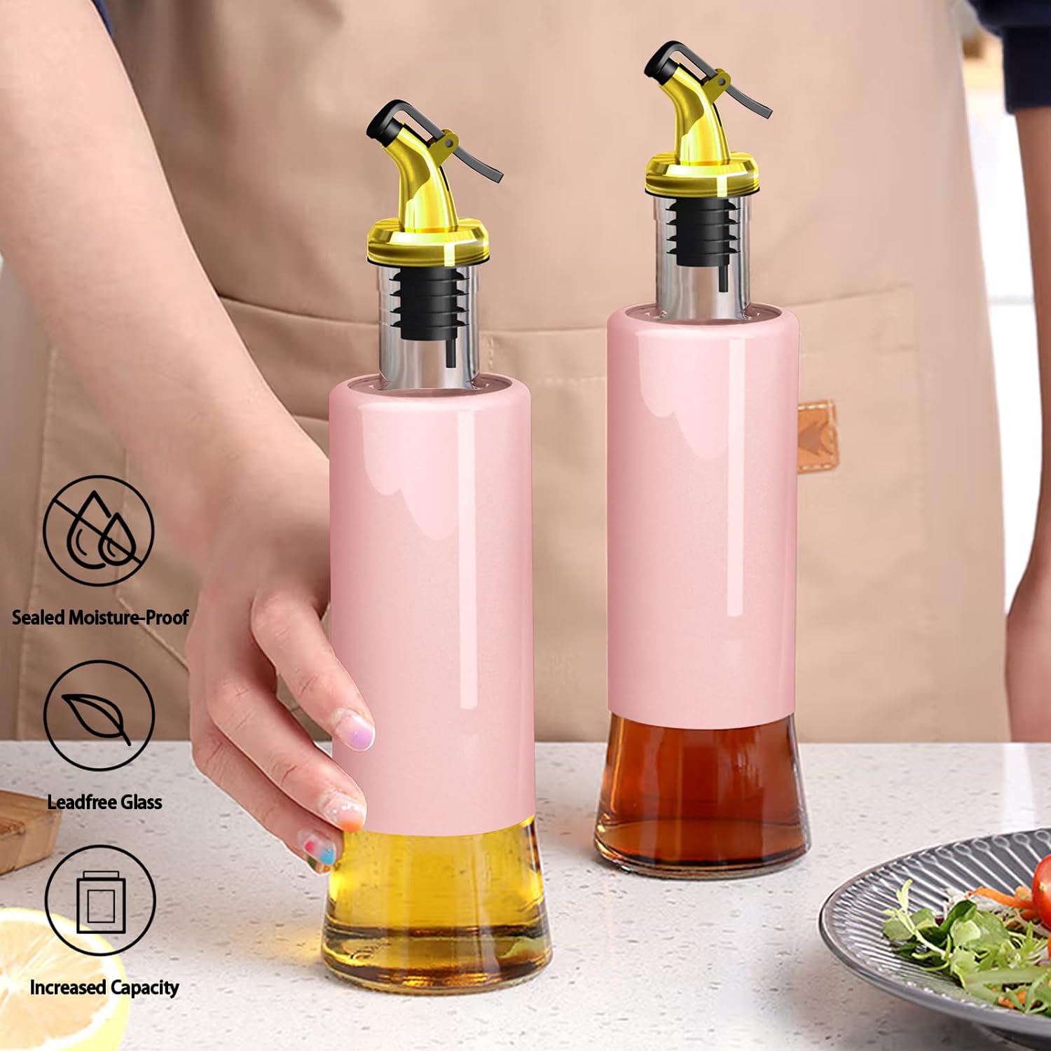 5526 300 ML Olive Oil Dispenser Bottle Leakproof Condiment Glass Container Non- Drip Spout Soy Sauce Vinegar Cruet Bottle for Kitchen Cooking BBQ Fry for Kicthen Home (300 ML) Eshaan Traders