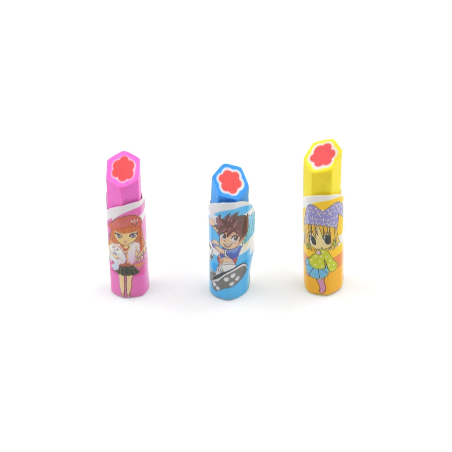 4115 Lipstick Style Rubber Eraser for Return Gift, Lipstick Shape Non-Toxic Eraser for Kids, 3D Stationary for Birthday Return Gift (3 Pc Set) Eshaan Traders