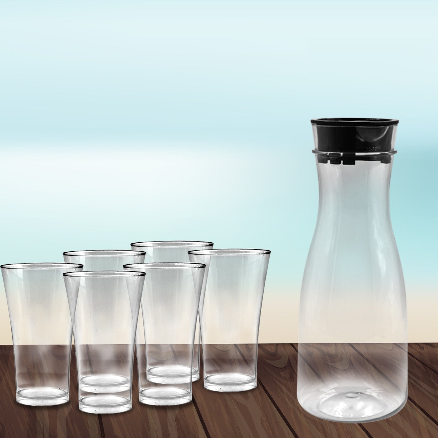 076_Transparent Unbreakable Water Juicy Jug and 6 Pcs. Glass Combo Set for Dining Table Office Restaurant Pitcher DeoDap