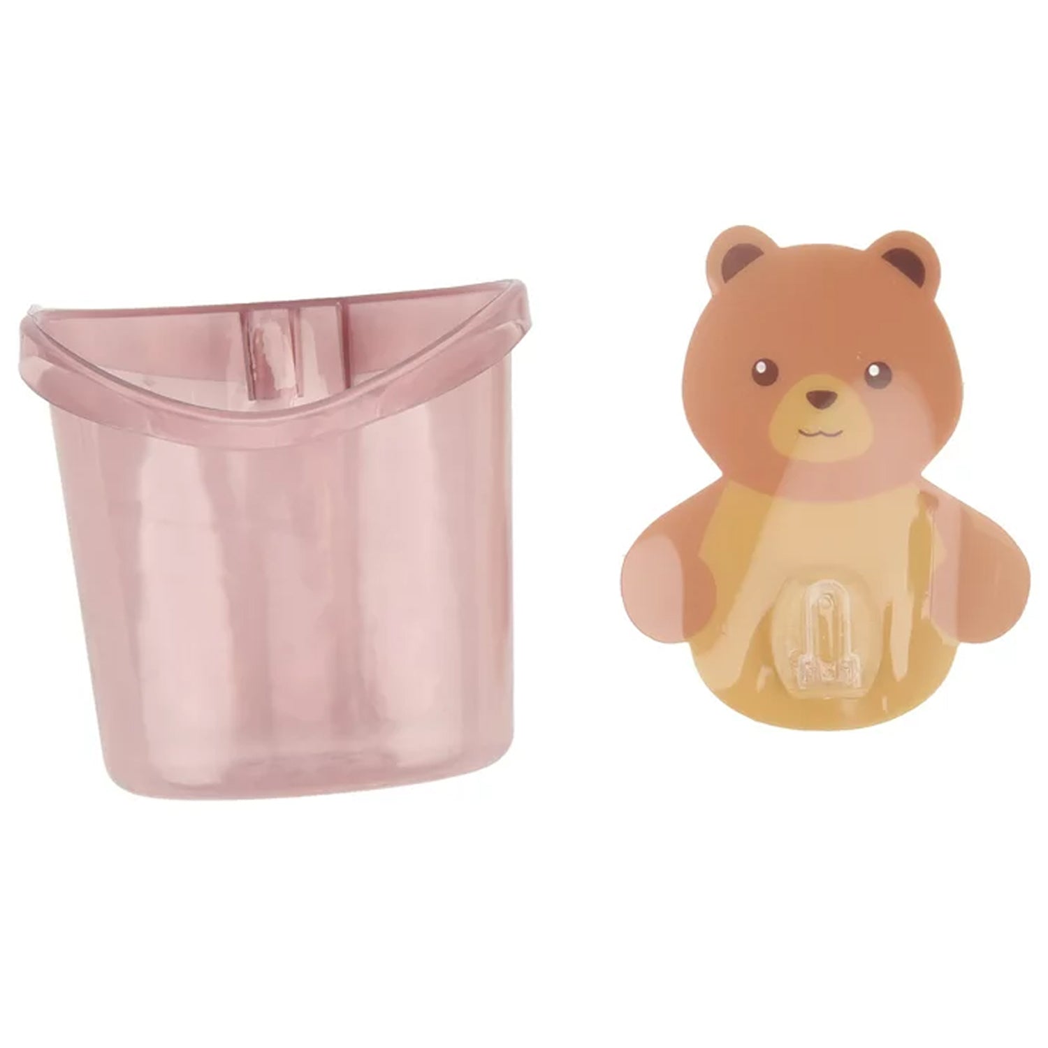 7943 Multipurpose Wall Mount Toothbrush Holder Plastic Stand for Toothpaste, Comb, Brush, Cream, Lotion Kids Bathroom Cup Drain Waterproof Self-Adhesive, Teddy Bear Eshaan Traders