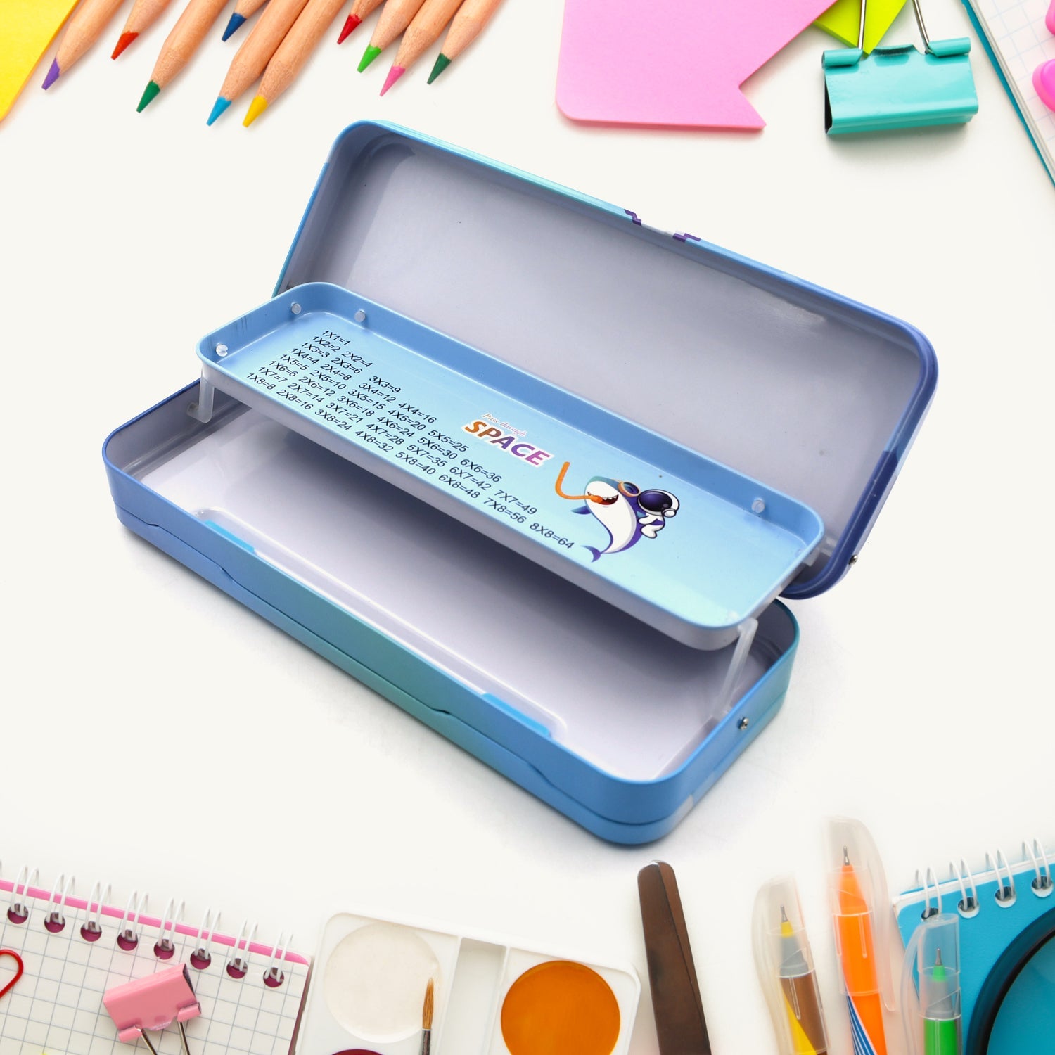 4563 Metal Pencil Box, Pencil Case Double Compartment for Kids Stationery Compass Box, Stationery Gift for School Kids Compass, Pencil Box, Birthday Return Gift for Kids Eshaan Traders