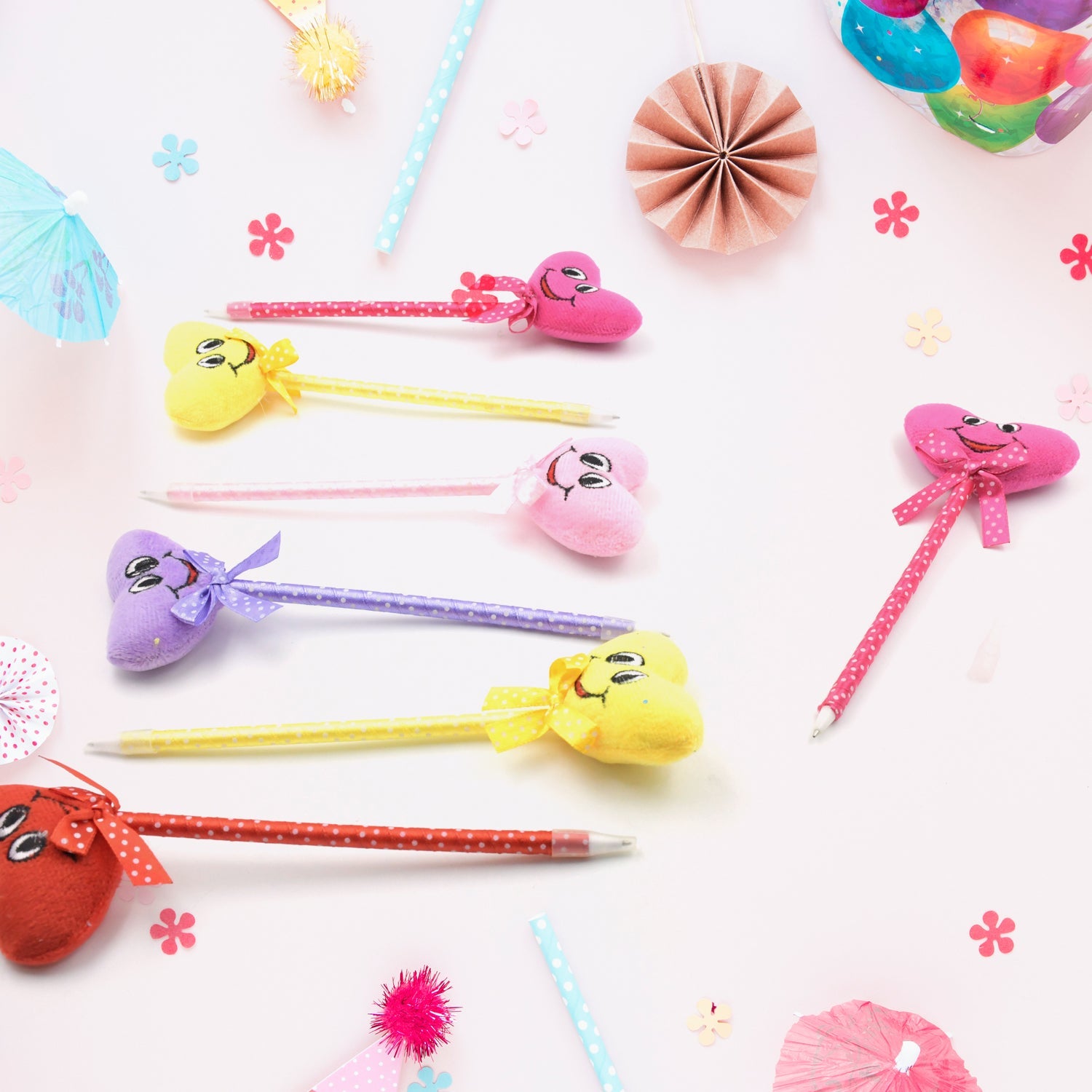 4292 Cute Cartoon Shape & Heart Design Facy Writting Pen Attached Rattle | Ball Pen Smooth Writing For Wedding , Events & Multiuse Pen  Best Pen l Use for Kids (12 Pcs Set Mix Design & Color) Eshaan Traders