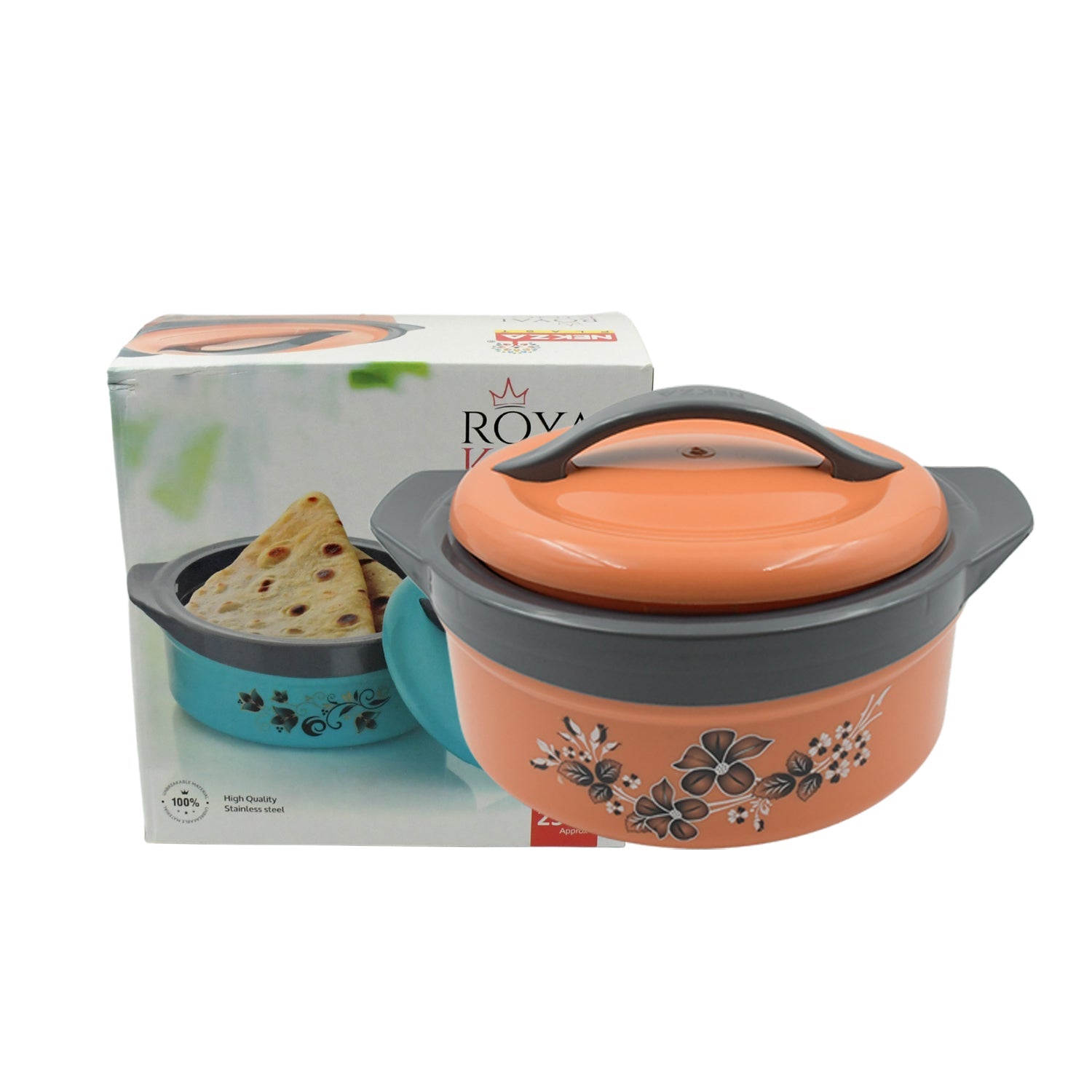 2368 Casserole Box for Food Searving Inner Steel Insulated Casserole Hot Pot Flowers Printed Chapati Box for Roti Kitchen (Approx 2500 ml) Eshaan Traders