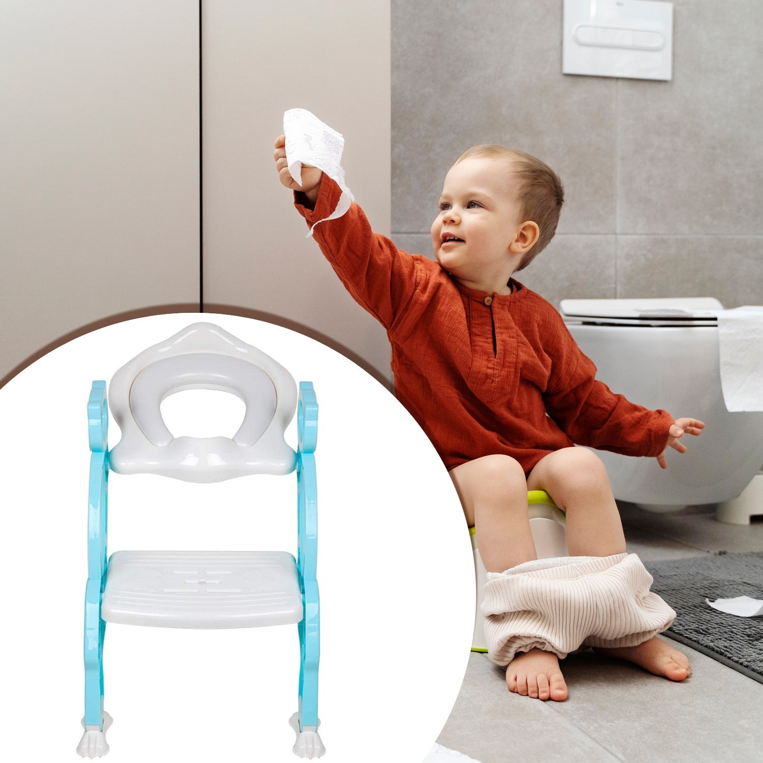 8492 2 In 1 Potty Training Toilet Seat with Step Stool Ladder for Boy and Girl Baby Toddler Kid Children’s Toilet Training Seat Chair with Soft Padded Seat and Sturdy Non-Slip Wide Step, Make Potty Easier For Your Kids (Multi-Color) Eshaan Traders