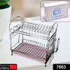 7663 Stainless Steel S Shape 2 Layer Kitchen Dish Drainer Organizer Storage Rack DeoDap