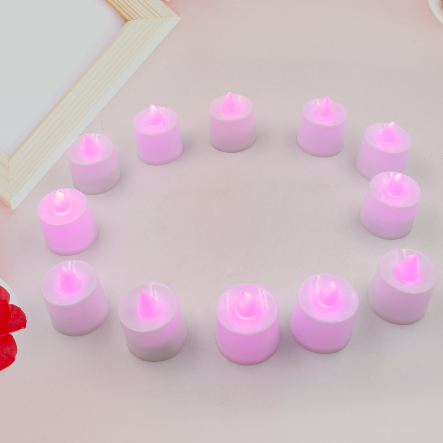 6632A Pink Flameless LED Tealights, Smokeless Plastic Decorative Candles - Led Tea Light Candle For Home Decoration (Pack Of 12pc) ( Diya , Divo , Diva , Deepak , Jyoti) Eshaan Traders