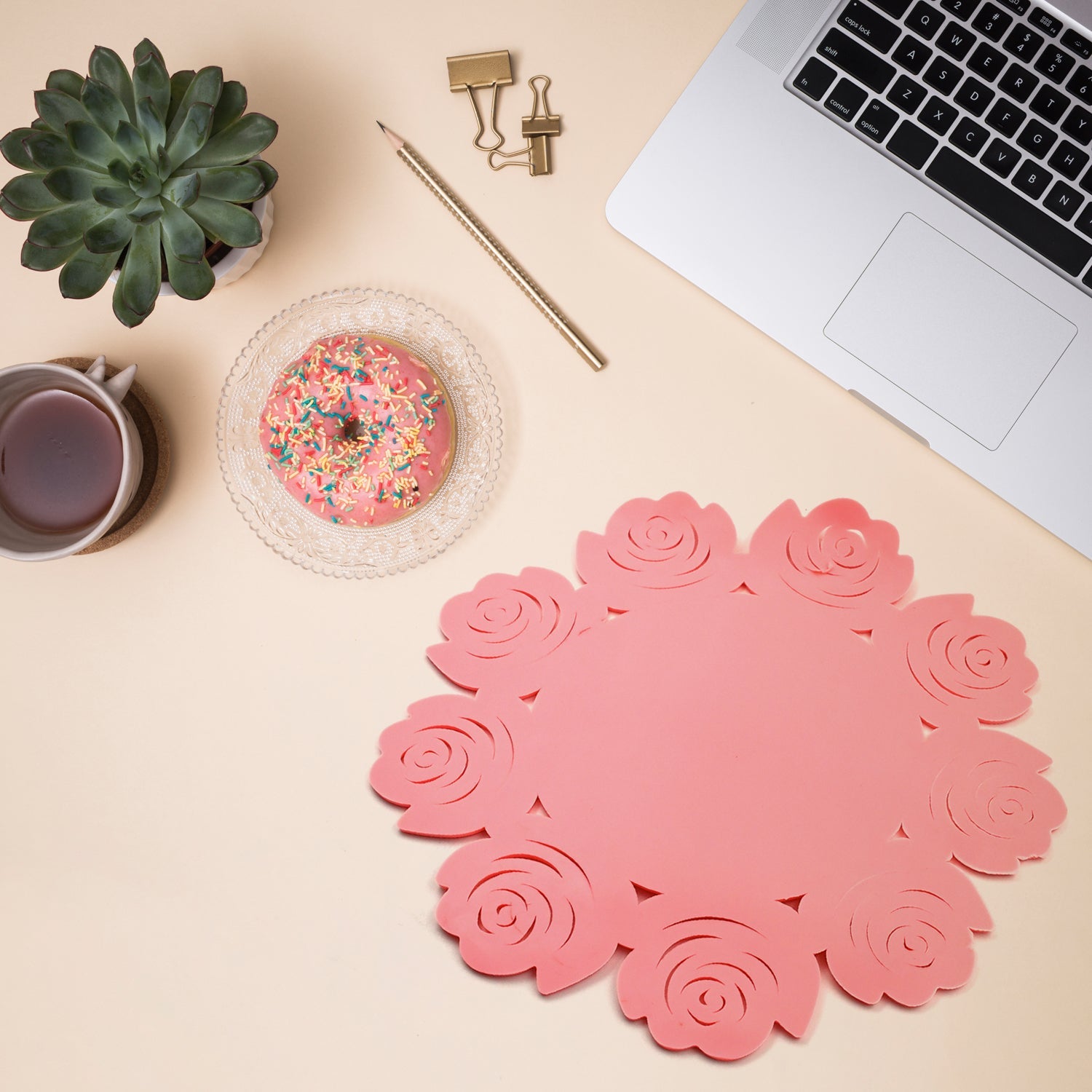 5976 Kitchen Gadget Accessories Plate Cup Mat Rose, Simple Circular Coasters for Kitchen Cafe Restaurant, Placemats for Dining Table, Coasters, Tabletop Protection, Anti-Scald Easy to clean (1 Pc) Eshaan Traders