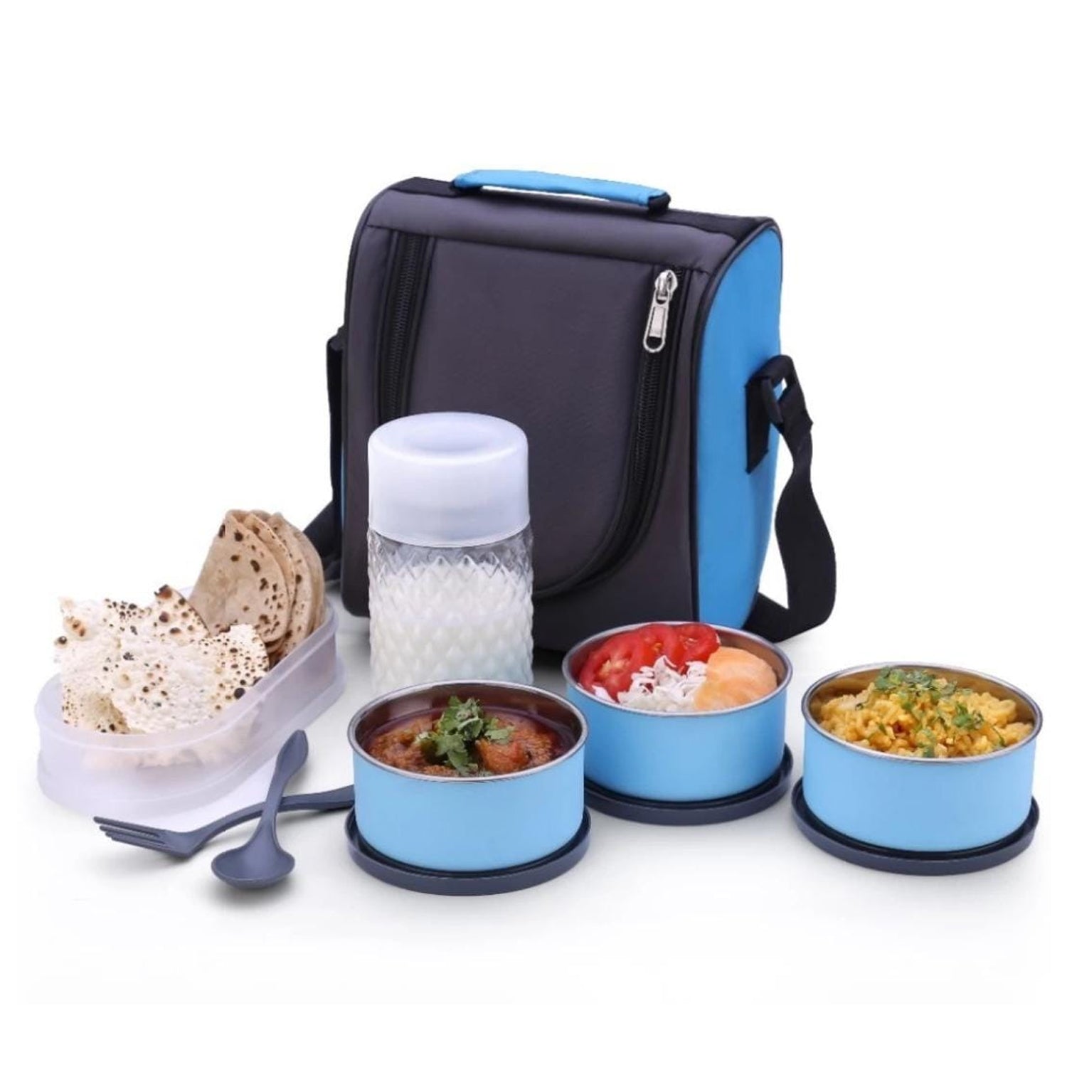 5106 All in One Lunch Box With Fabric Bag For Office & School Use DeoDap