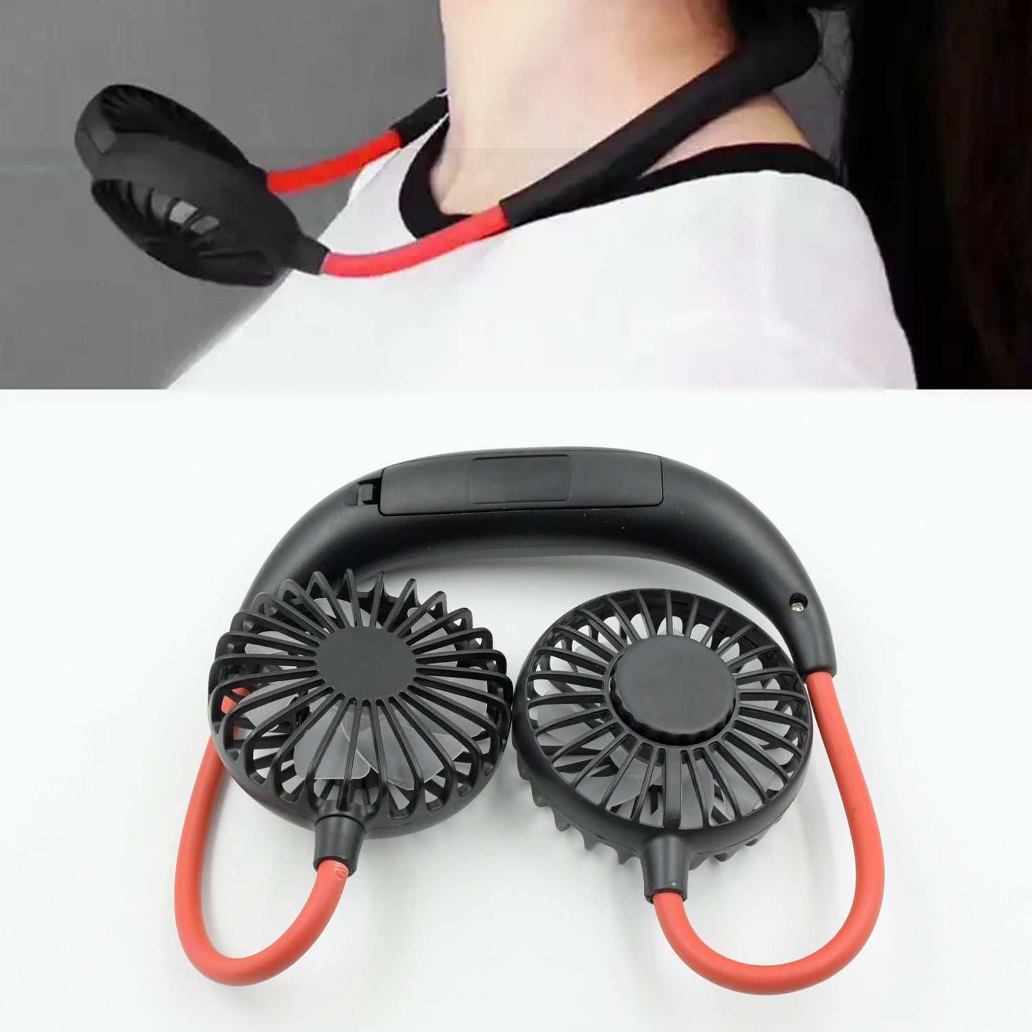 0867 Hand Free Personal Fan - Portable USB Battery Rechargeable With Battery Comaprtment Mini Fan - Headphone Design Wearable Neckband Fan Necklance Fan Cooler Fan for Home, Sport, Camping, Beach, Travel, Office (Battery Not Included) Eshaan Traders