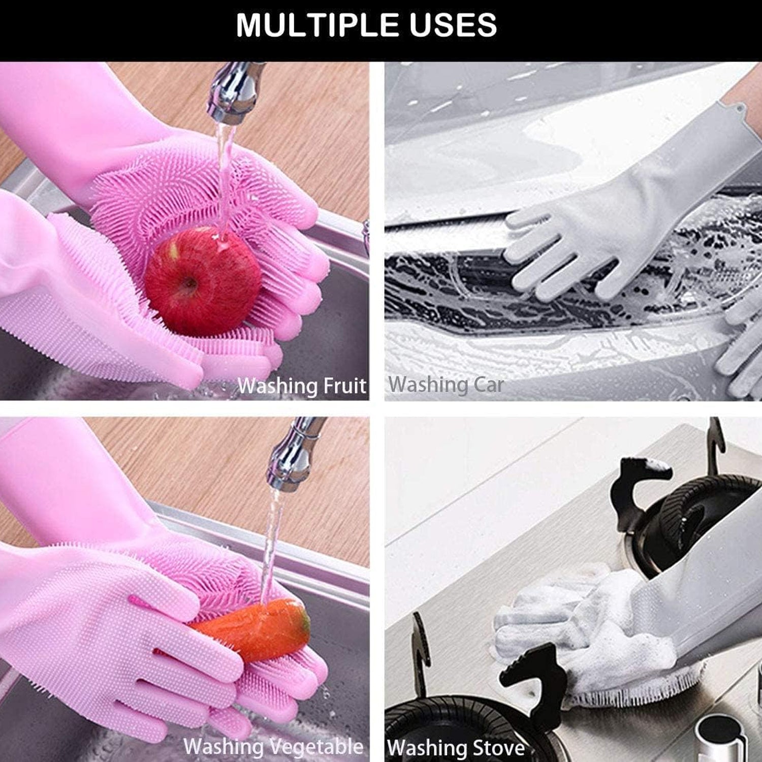 0712 Dishwashing Gloves with Scrubber| Silicone Cleaning Reusable Scrub Gloves for Wash Dish Kitchen| Bathroom| Pet Grooming Wet and Dry Glove (1 Pc Left Hand Gloves) Eshaan Traders