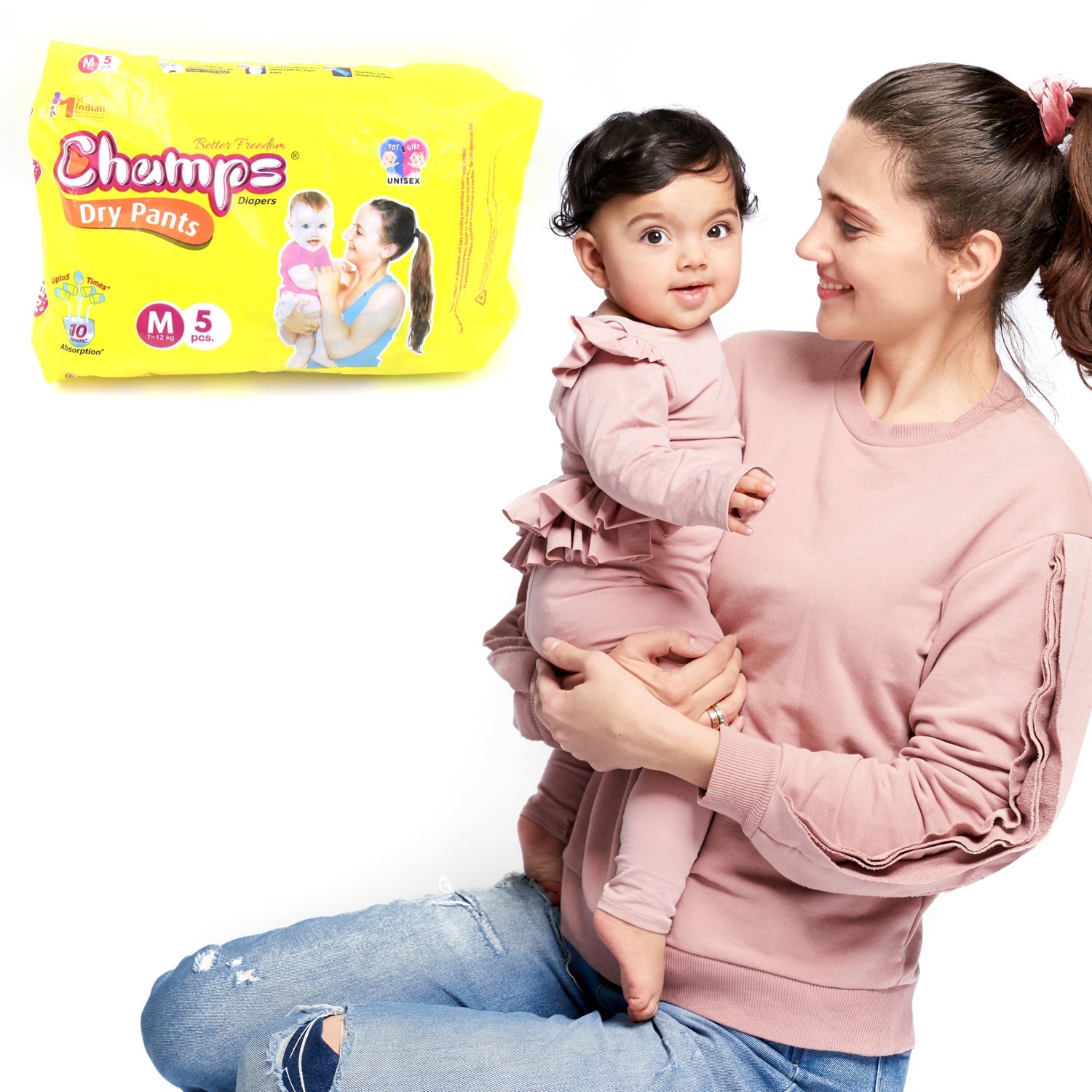 0973 Medium Champs Dry Pants Style Diaper- Medium (5 pcs) Best for Travel  Absorption, Champs Baby Diapers, Champs Soft and Dry Baby Diaper Pants (M, 5 Pcs ) Eshaan Traders