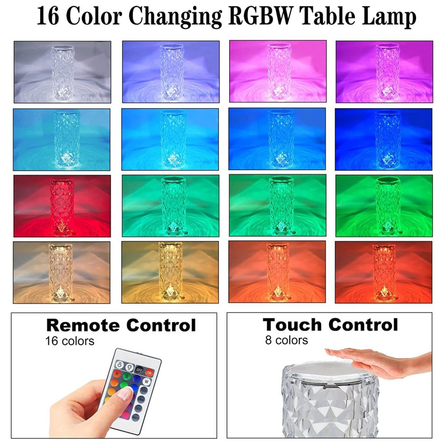 6604 Crystal Touch Night Light (16 Colors) - Rose Diamond Table Lamp with Remote Control, USB Table Lamp, Romantic Date Lighting Decor for Festival, Bedroom, Dining Room Eshaan Traders