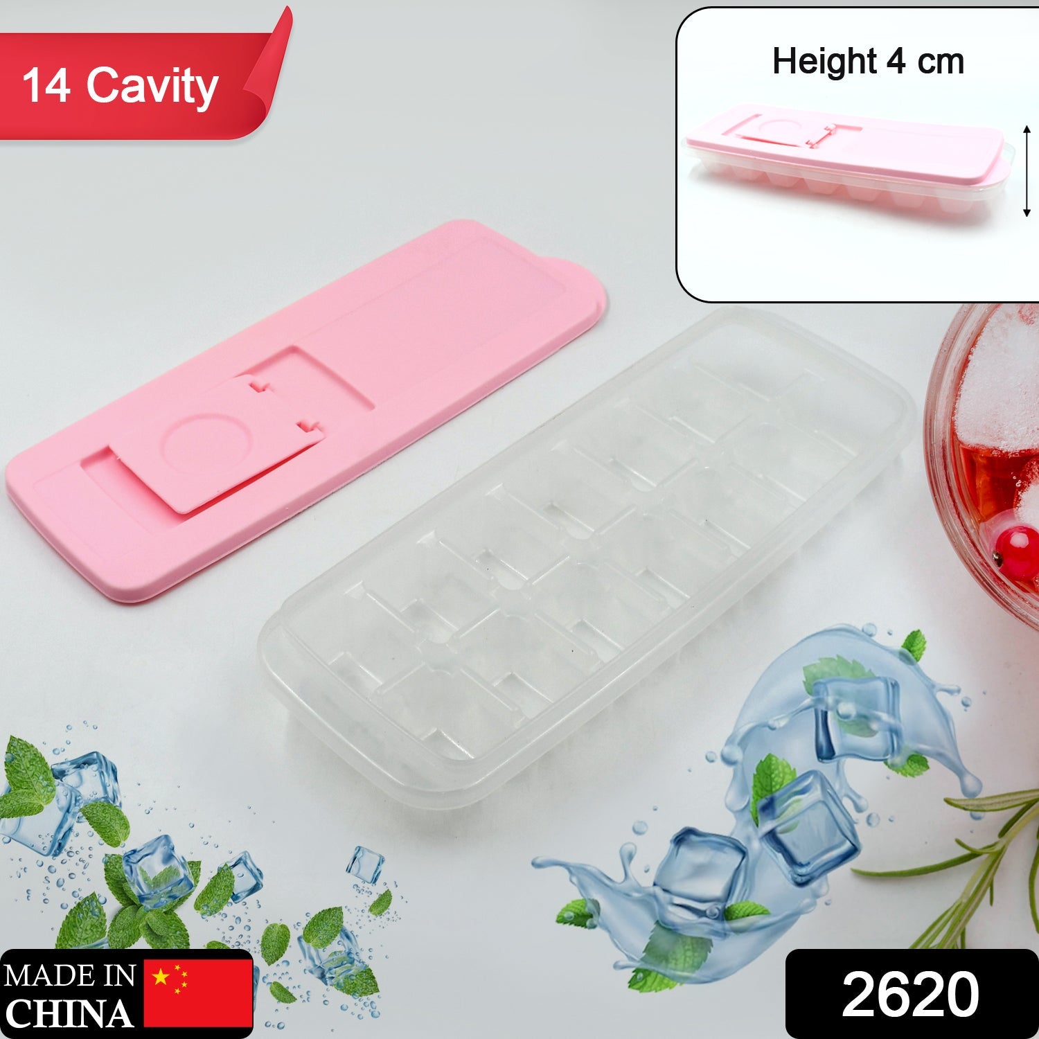 2620  Ice Cube Trays, Ice Tray Food Grade Flexible Silicone Ice Cube Tray Molds with Lids, Easy Release Ice Trays Make 14 Ice Cube, Stackable Dishwasher Safe Eshaan Traders