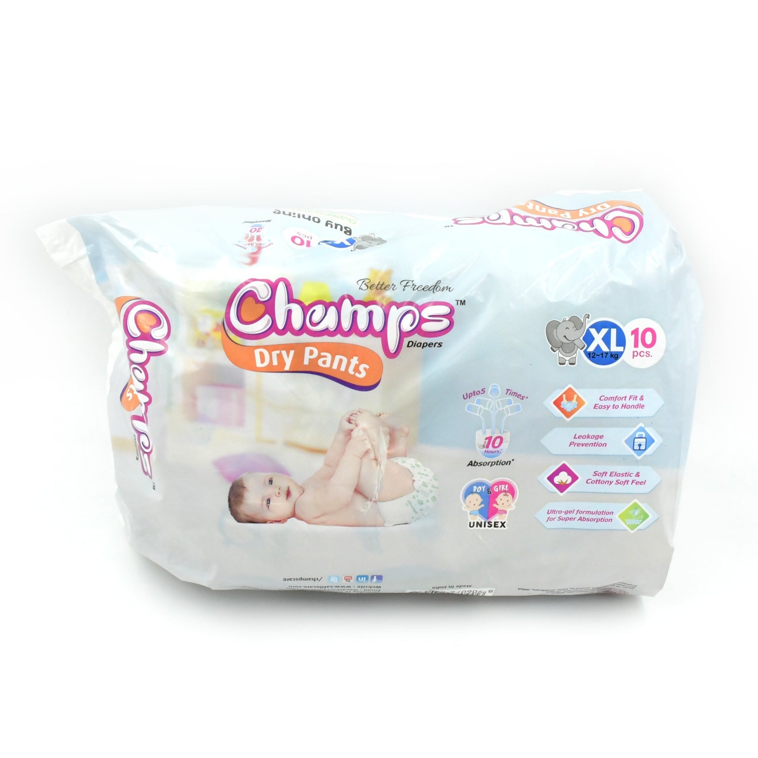 0969 Baby Diaper High Absorbent Pant Diapers,  Champs Soft and Dry Baby Diaper Pants Xl  10 Pcs (Extra Large , XL10 Pieces) Eshaan Traders