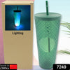 7249 Cup with Straw &  LED Lighting Reusable Matte Studded Tumbler with Leak Proof Lid Water Cup Travel Mug Coffee Ice Water Bottle Double Walled Insulated Tumbler BPA Free (1 Pc) Eshaan Traders