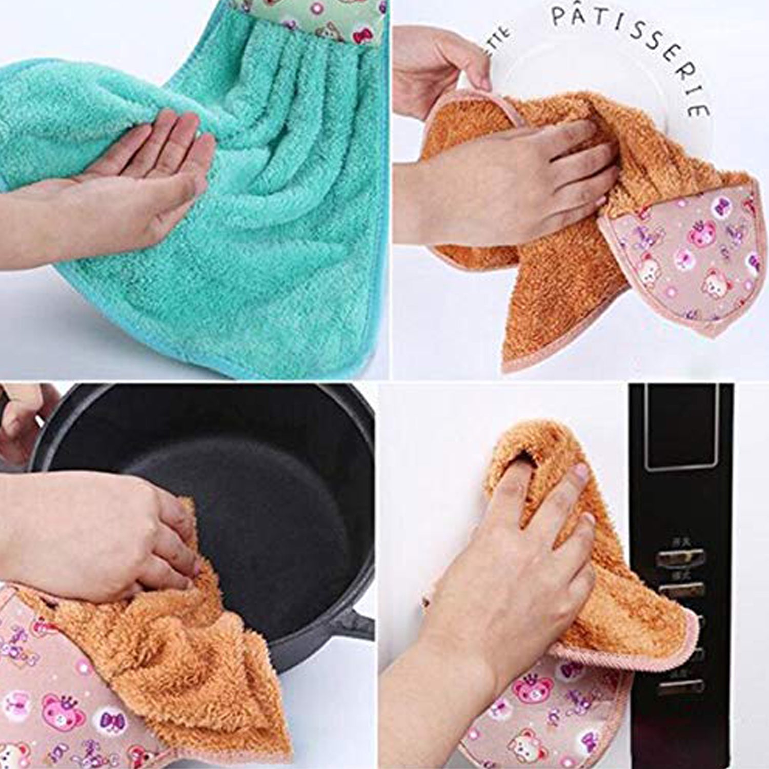 6203  Microfiber wash Basin Hanging Hand Kitchen Towel Napkin Microfiber Cloth Cartoon Animal Hanging Dishcloths Kitchen Accessories ( 1pc ) DeoDap