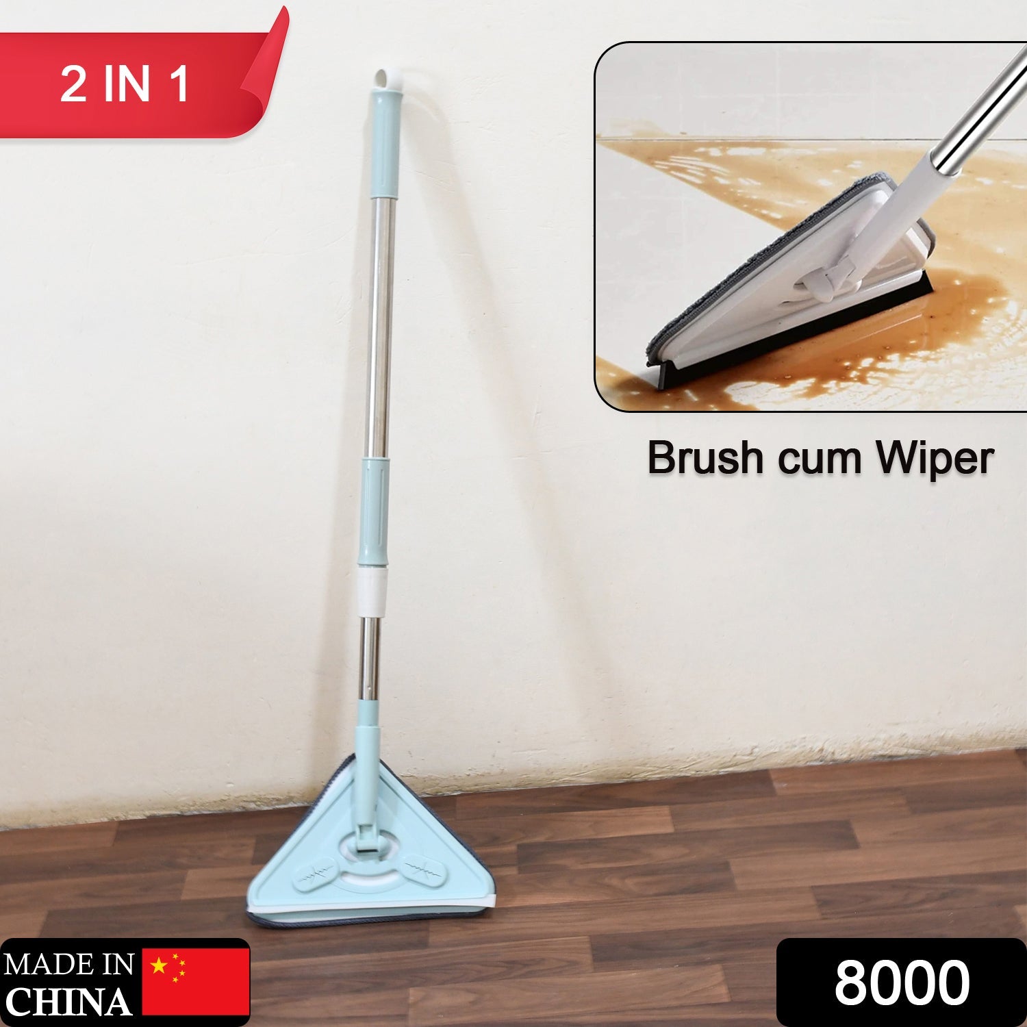 8000  2 In 1 Extendable Triangle Mop Retractable Cleaning Mop Brush & Viper, 360 Degree Rotating Floors Wall Cleaning Mop Dust Mop with Telescopic Handle and Reusable Mop Heads (1 Pc) Eshaan Traders