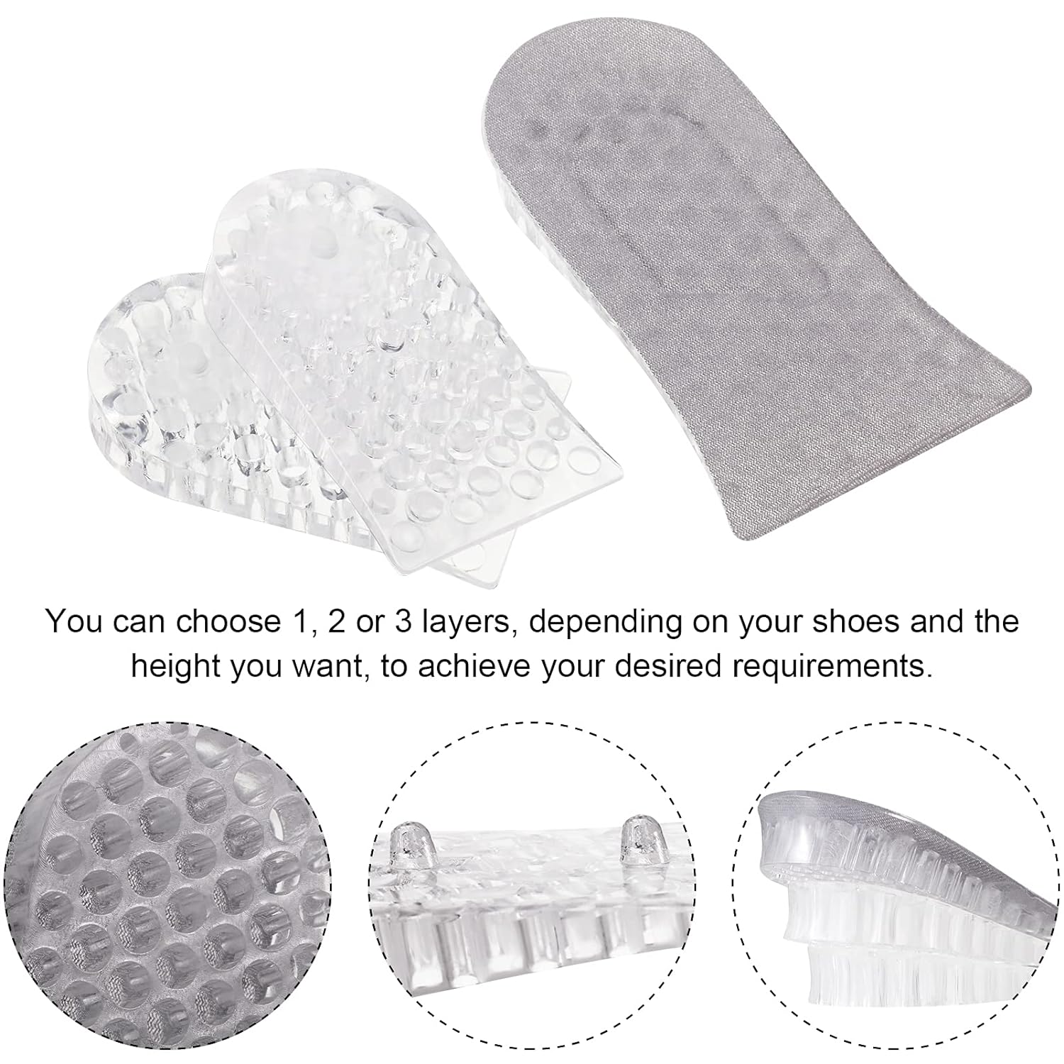 4151 2 Pairs Heel Lift Inserts Height Increase Insole Invisible Heightening Insole Sillicone 3-Layer Heel Support Insoles Height-Adjustable Shoe Pads Foot Cushion for Shoes Eshaan Traders