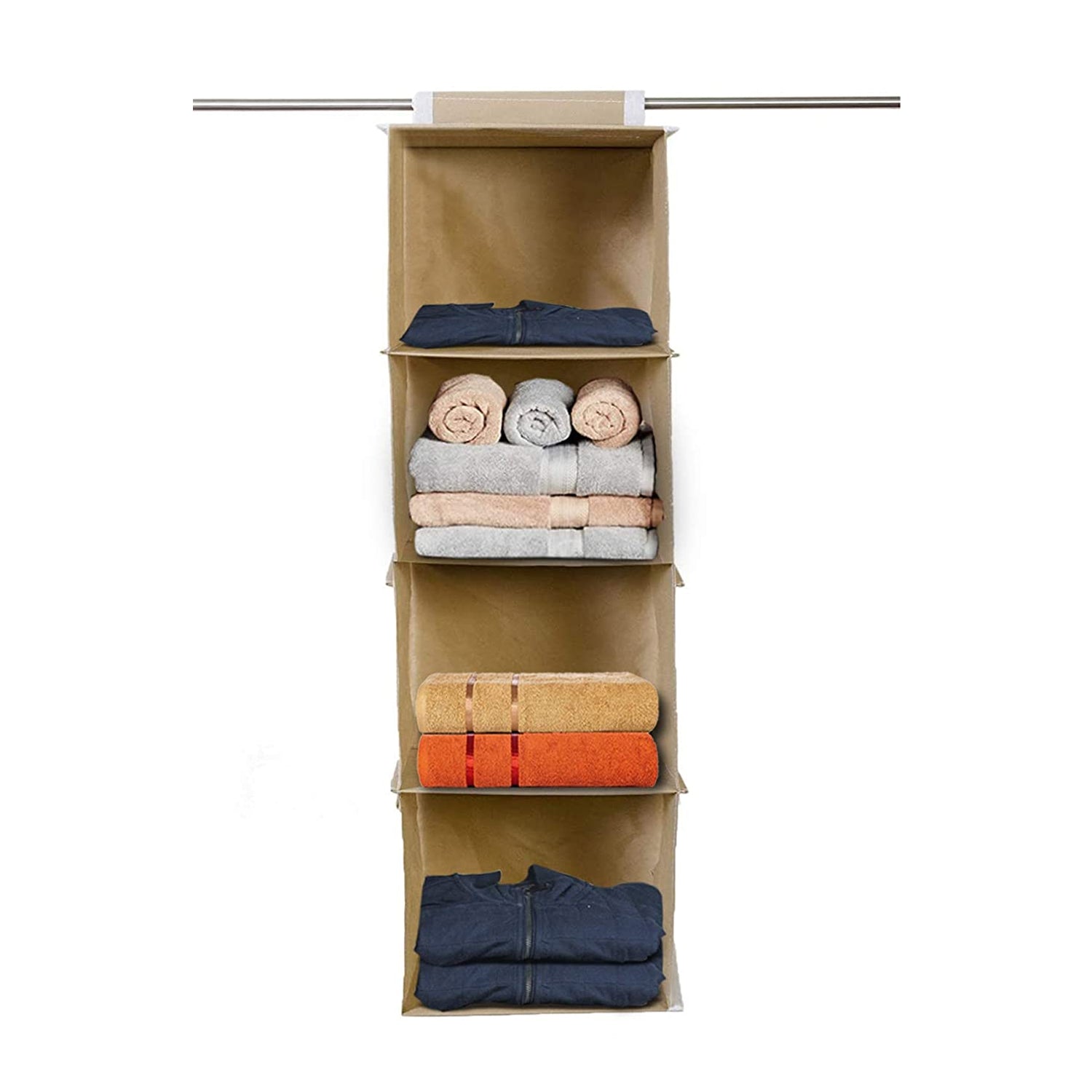 6743 Fabric Hanging 4-Shelf Closet Cloth Organizer DeoDap