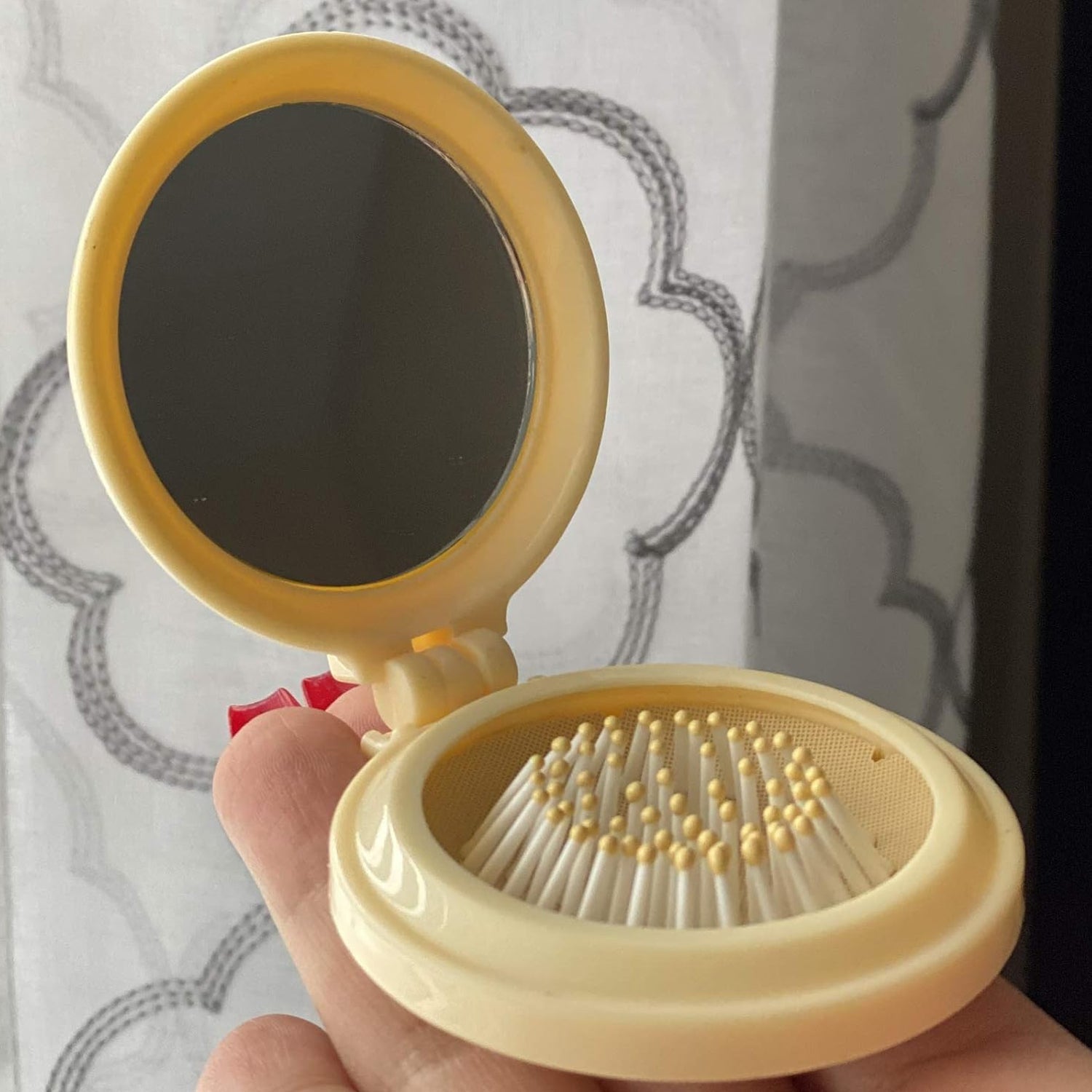 8412  Foldable Travel Mirror Hair Brushes, 1pc Round Portable Folding Pocket Hair Brush, Mini Hair Comb Compact Travel Size, Hair Massage Comb, For Men Women And Girls Eshaan Traders