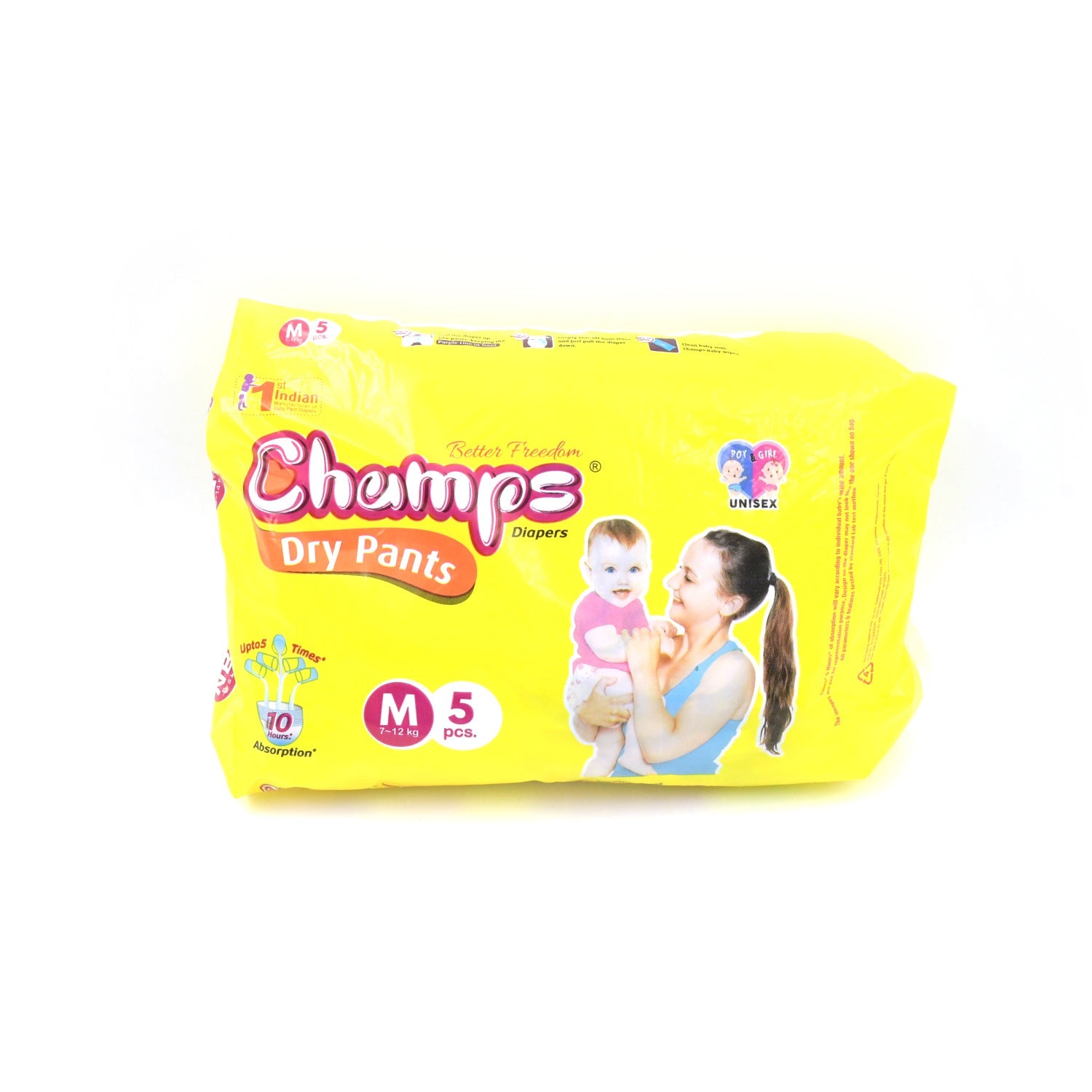 0973 Medium Champs Dry Pants Style Diaper- Medium (5 pcs) Best for Travel  Absorption, Champs Baby Diapers, Champs Soft and Dry Baby Diaper Pants (M, 5 Pcs ) Eshaan Traders