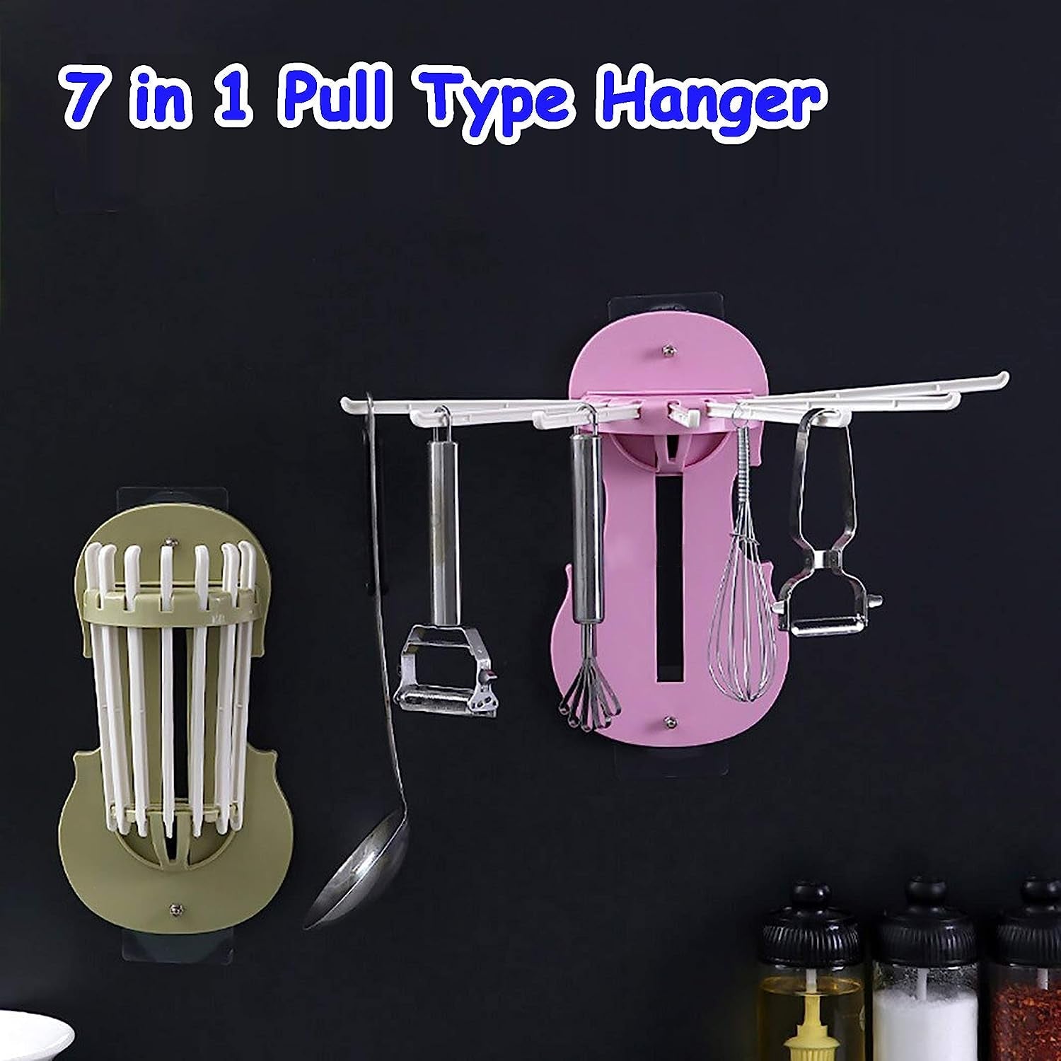 7728 Plastic 7-in-1 Multifunction Retractable Wall-Mounted Pull-Out Hanger Rack Without Punching Hooks Up for Kitchen Bathroom Eshaan Traders