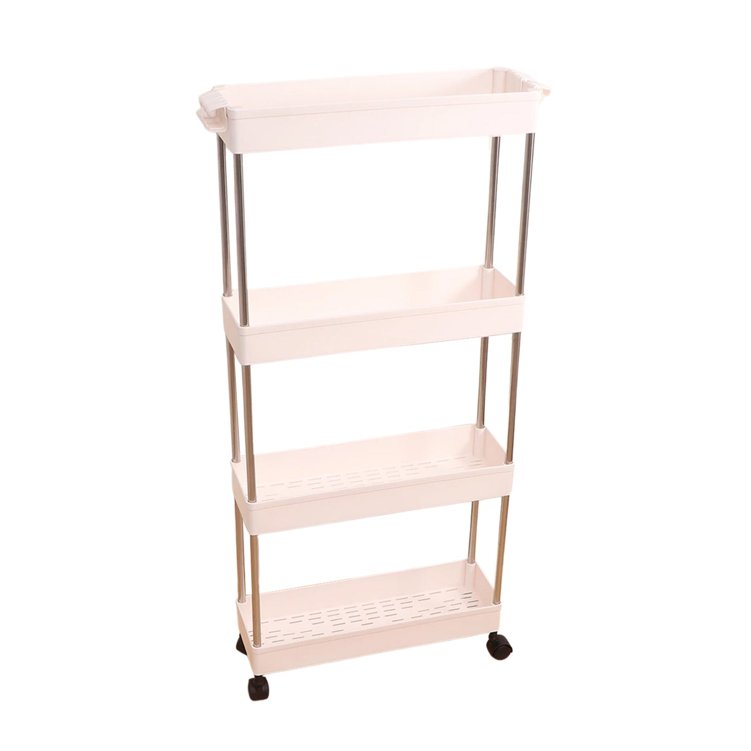 2156 Plastic 4 layer folding trolly Storage Organizer for Kitchen Storage Rack Shelf Trolley Rack with Caster Wheels (4 LAYER) DeoDap