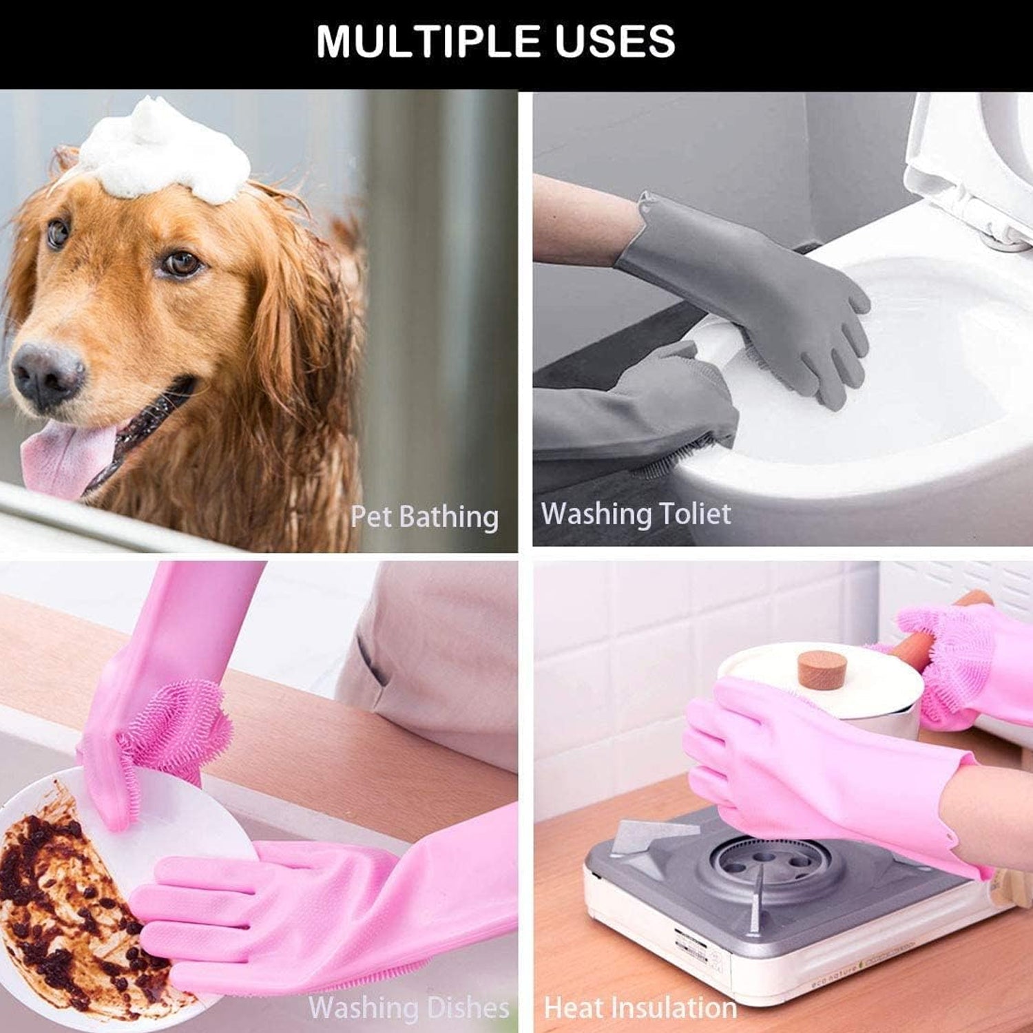 0712 Dishwashing Gloves with Scrubber| Silicone Cleaning Reusable Scrub Gloves for Wash Dish Kitchen| Bathroom| Pet Grooming Wet and Dry Glove (1 Pc Left Hand Gloves) Eshaan Traders