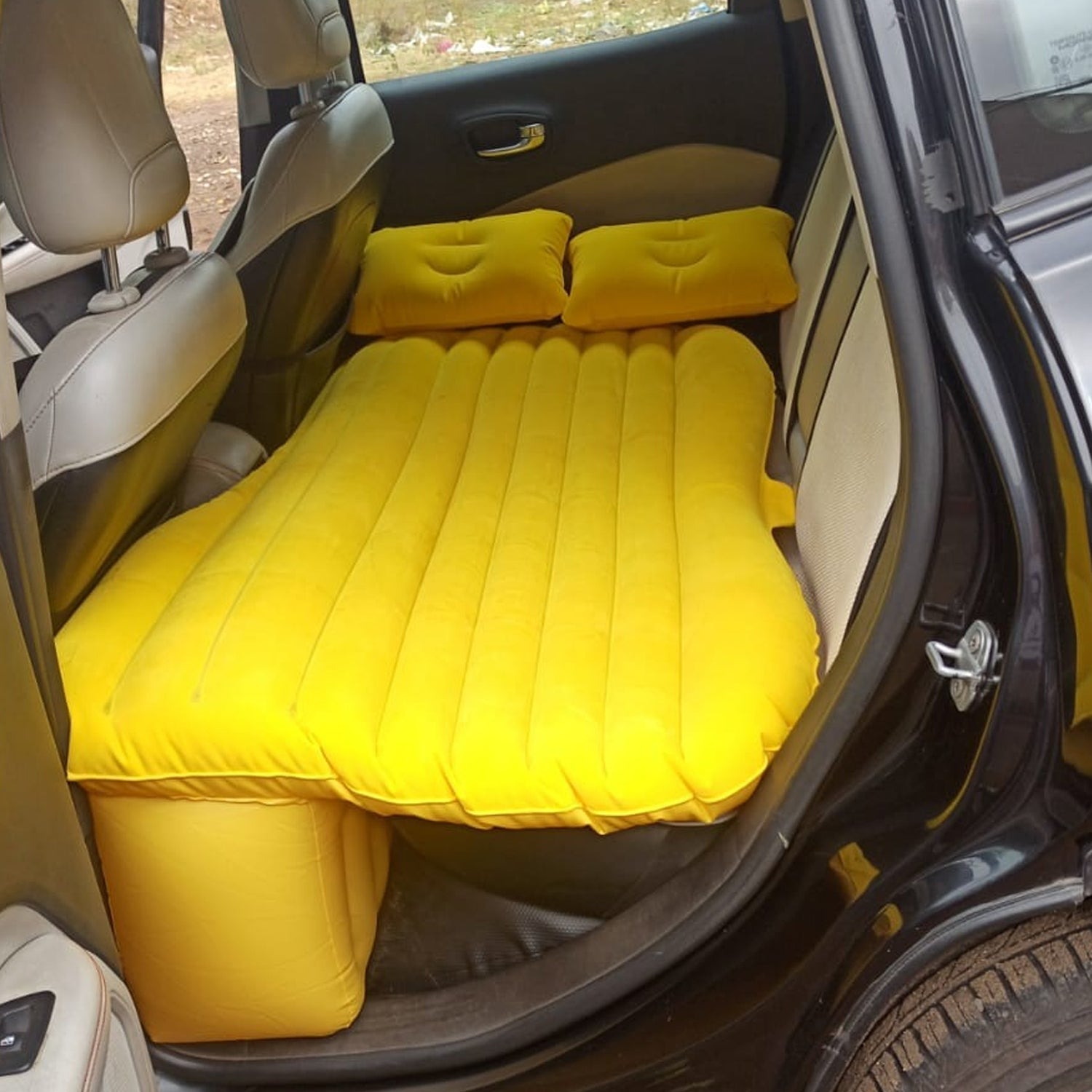 8043 Car Inflatable Bed with 2 Pillows &  Air Pump (Portable) For Travel, Camping, Vacation | Polyester Inflatable Travel Car Bed Air Sofa with Two Inflatable Pillow and Air Pump for Car Back Seat, Air Pump Random Colour Eshaan Traders