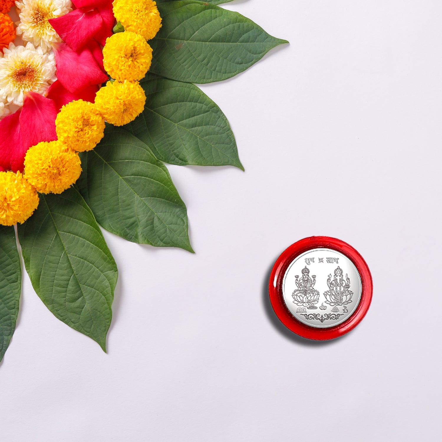 0866A  Maa Laxmi and Ganesh Ji, Silver color Coin for Gift & Pooja | Silver Coin | Silver Coin / Diwali Gift Eshaan Traders