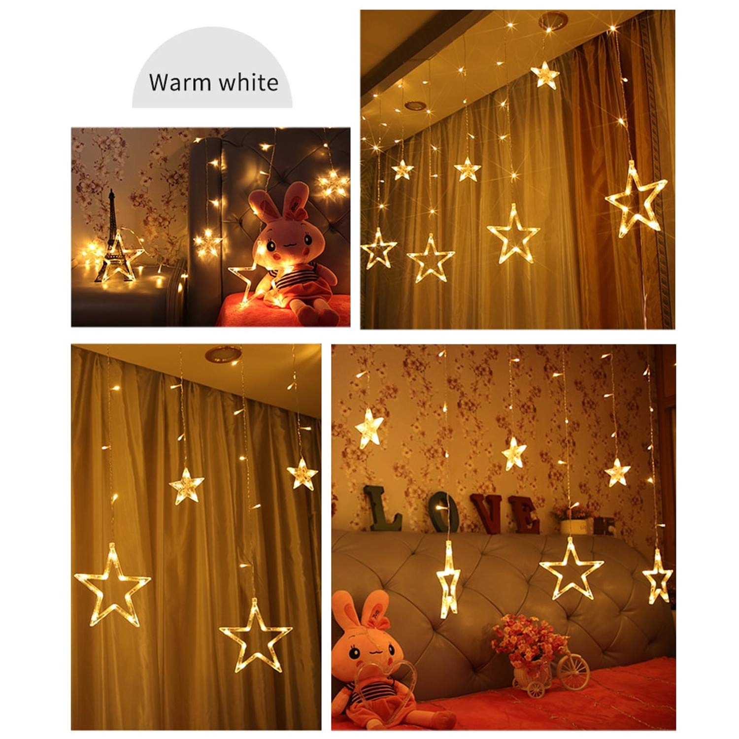 1253 12 Stars Curtain String Lights, Window Curtain Lights with 8 Flashing Modes Decoration for Festivals-11 Eshaan Traders