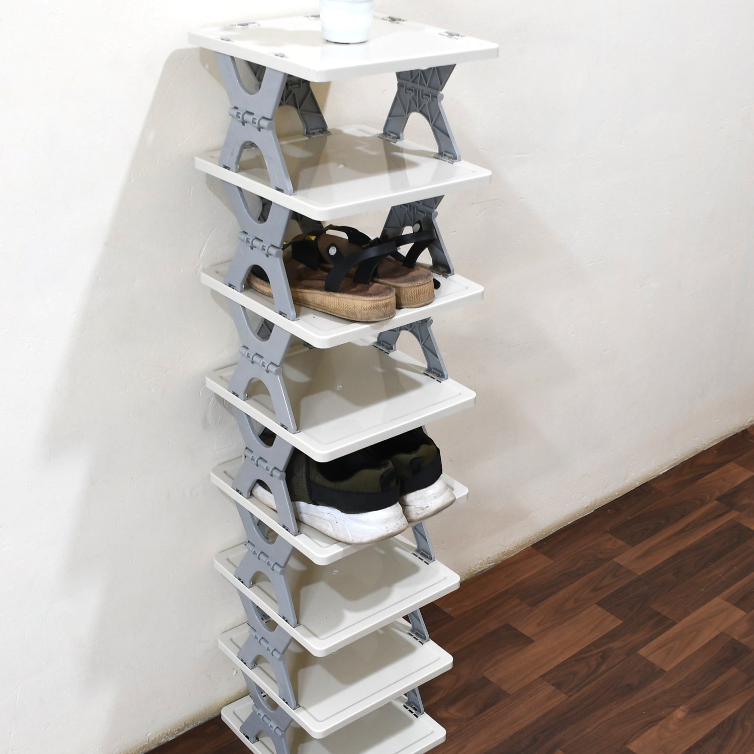 9098  SMART SHOE RACK WITH 8 LAYER SHOES STAND MULTIFUNCTIONAL ENTRYWAY FOLDABLE & COLLAPSIBLE DOOR SHOE RACK FREE STANDING HEAVY DUTY PLASTIC SHOE SHELF STORAGE ORGANIZER NARROW FOOTWEAR HOME Eshaan Traders