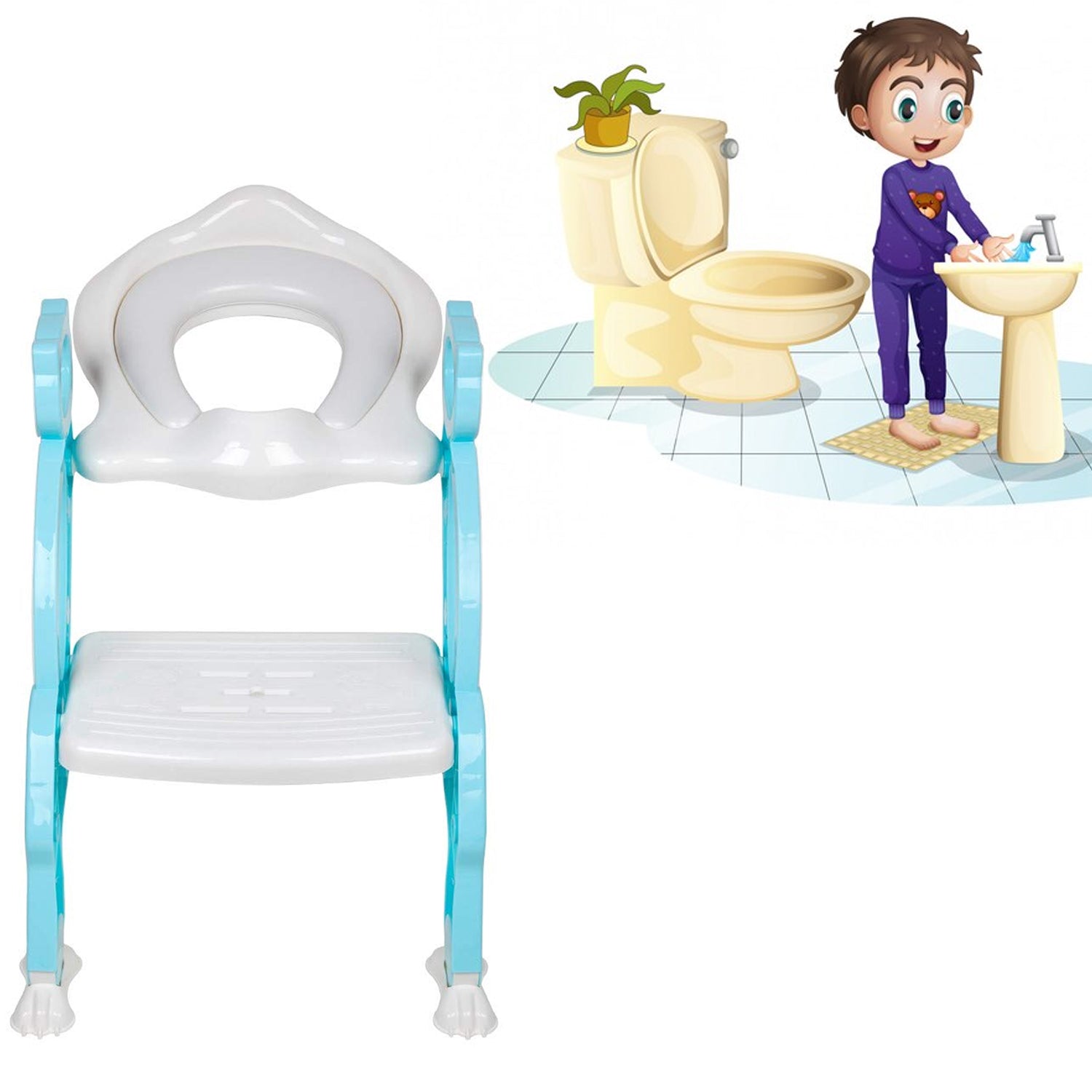 8492 2 In 1 Potty Training Toilet Seat with Step Stool Ladder for Boy and Girl Baby Toddler Kid Children’s Toilet Training Seat Chair with Soft Padded Seat and Sturdy Non-Slip Wide Step, Make Potty Easier For Your Kids (Multi-Color) Eshaan Traders