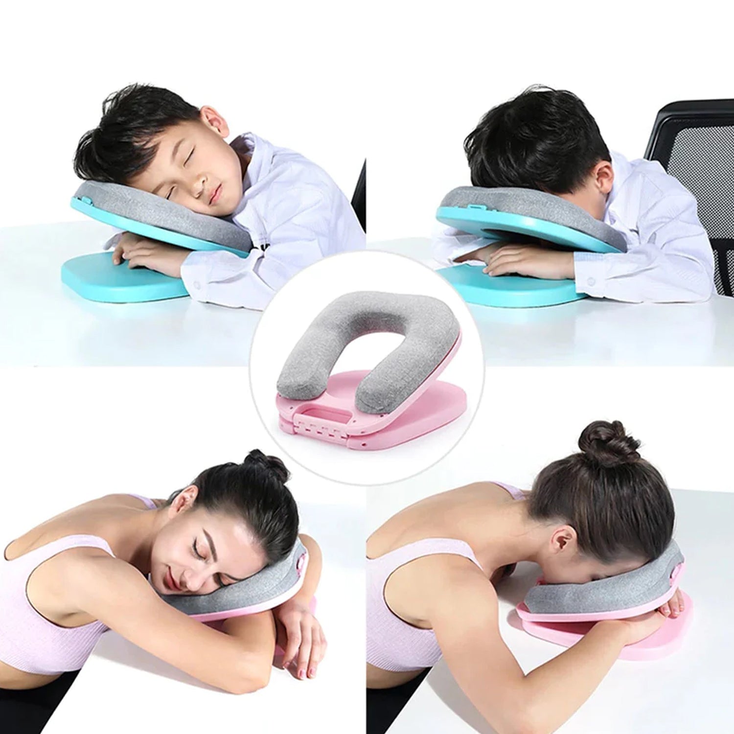 1152A  Nap Pillow, Foldable U-Shaped Pillow Nap With Eye Mask Artifact Office Desk for Students Lunch Break Adult Nap Pillow Lunch Break Pillow for Sleeping Pillow for Airplanes, Train, Car, Office DeoDap