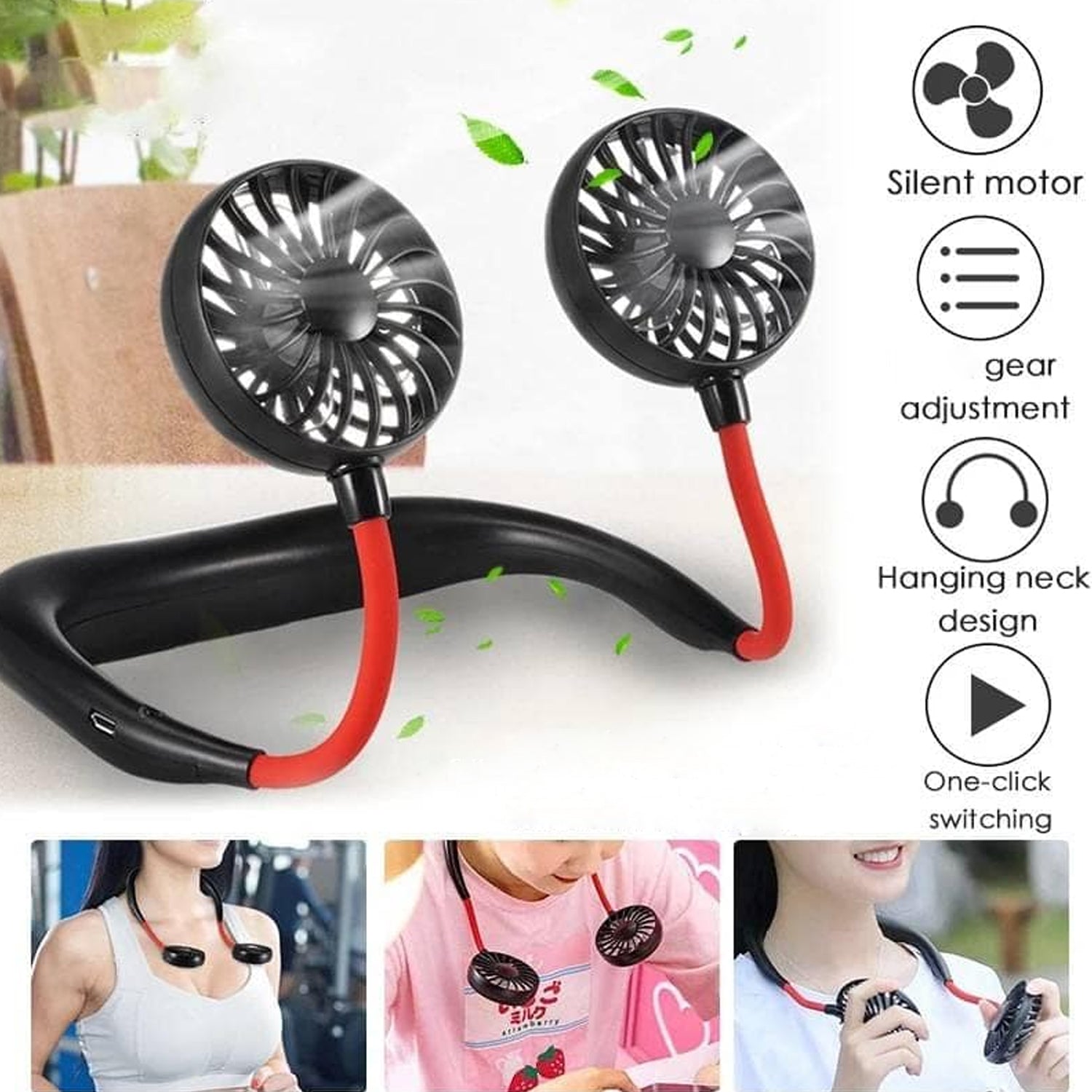 0867 Hand Free Personal Fan - Portable USB Battery Rechargeable With Battery Comaprtment Mini Fan - Headphone Design Wearable Neckband Fan Necklance Fan Cooler Fan for Home, Sport, Camping, Beach, Travel, Office (Battery Not Included) Eshaan Traders