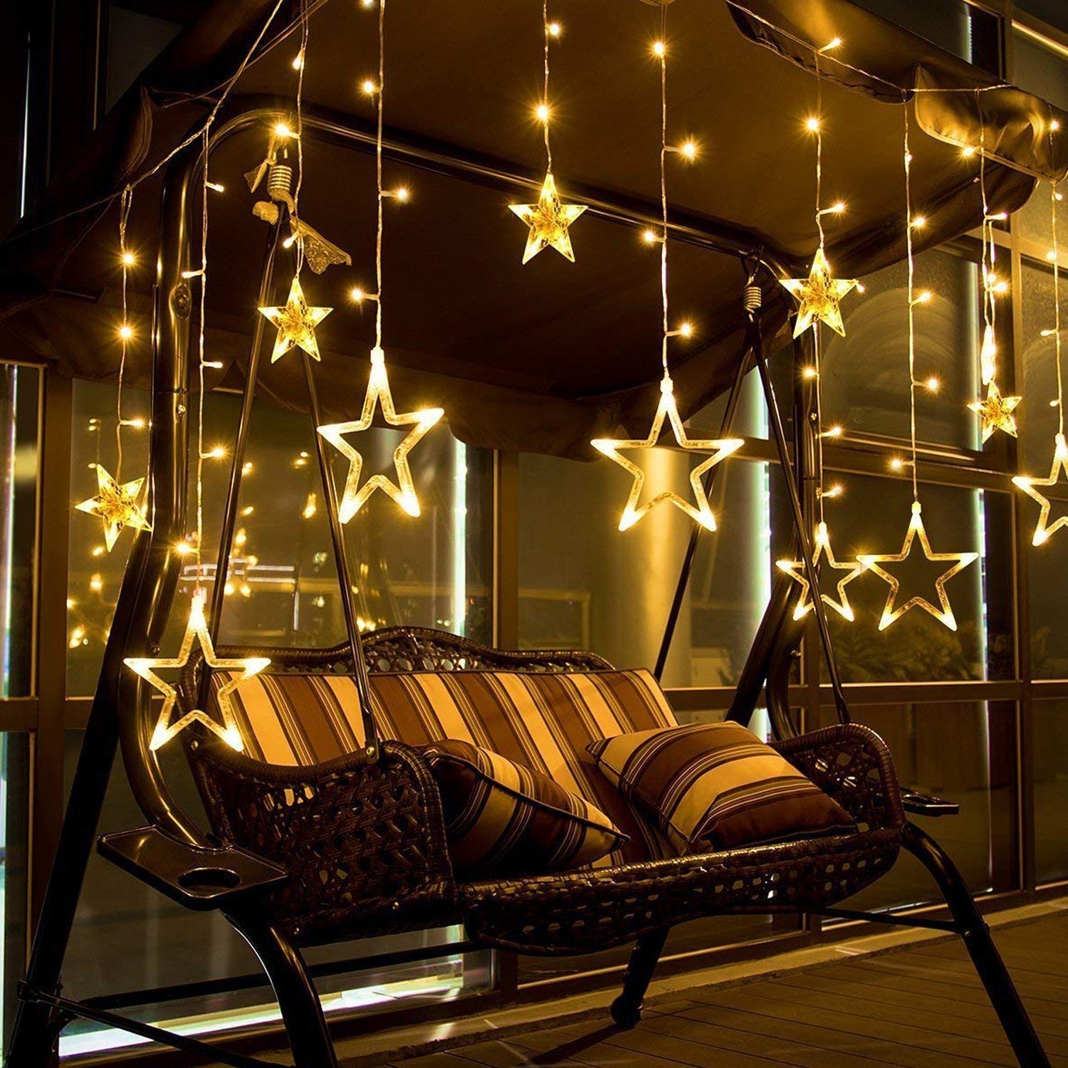 1278 12 STARS CURTAIN STRING LIGHTS, WINDOW CURTAIN LIGHTS WITH 8 FLASHING MODES DECORATION FOR FESTIVALS Eshaan Traders