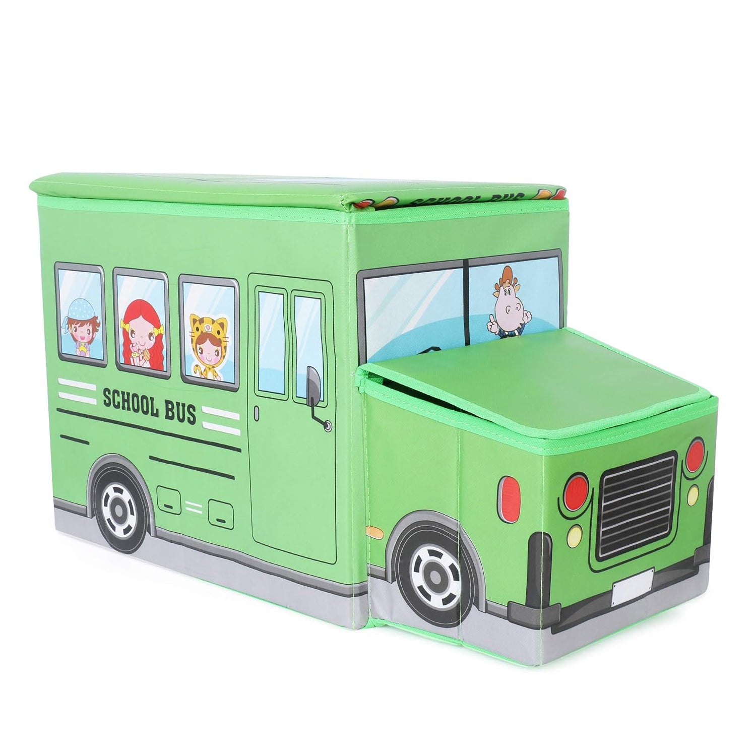 4300 Foldable Bus Shape Toy Box Storage with Lid for Storage of Toys Basket Useful as Toy Organizer mountable Racks Surface Multipurpose Basket for Kids Wardrobe Cabinet Wood with Cloth Cover For Home Decor Books, Game, Baby Cloth (Mix Color & Design ) Eshaan Traders