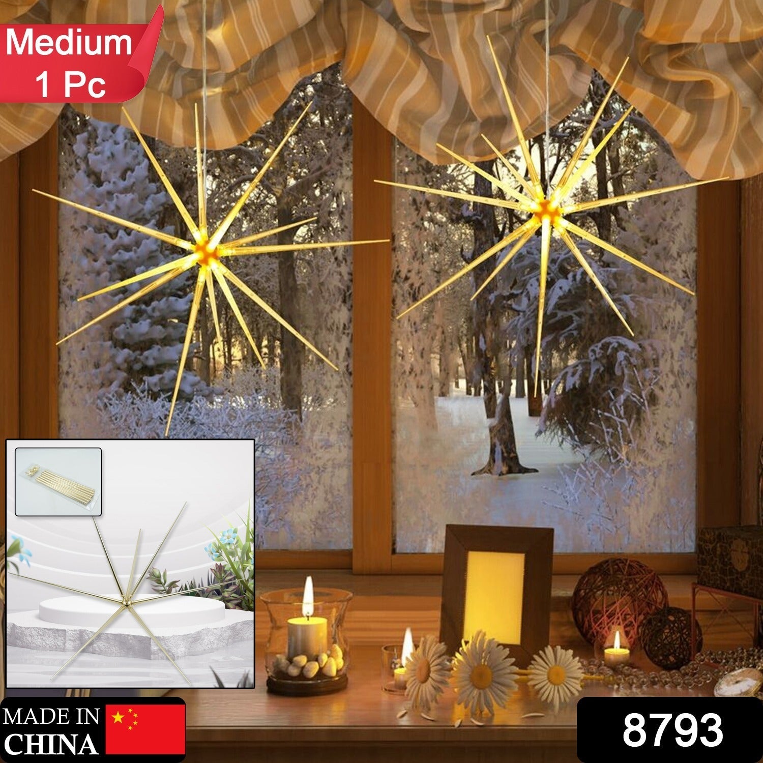 3D Gold Star Hanging Decoration Star, Acrylic Look  Hanging Luminous Star for Windows, Home, Garden Festive Embellishments for Holiday Parties Weddings Birthday Home Decoration ( Big / Medium, Small ) Eshaan Traders