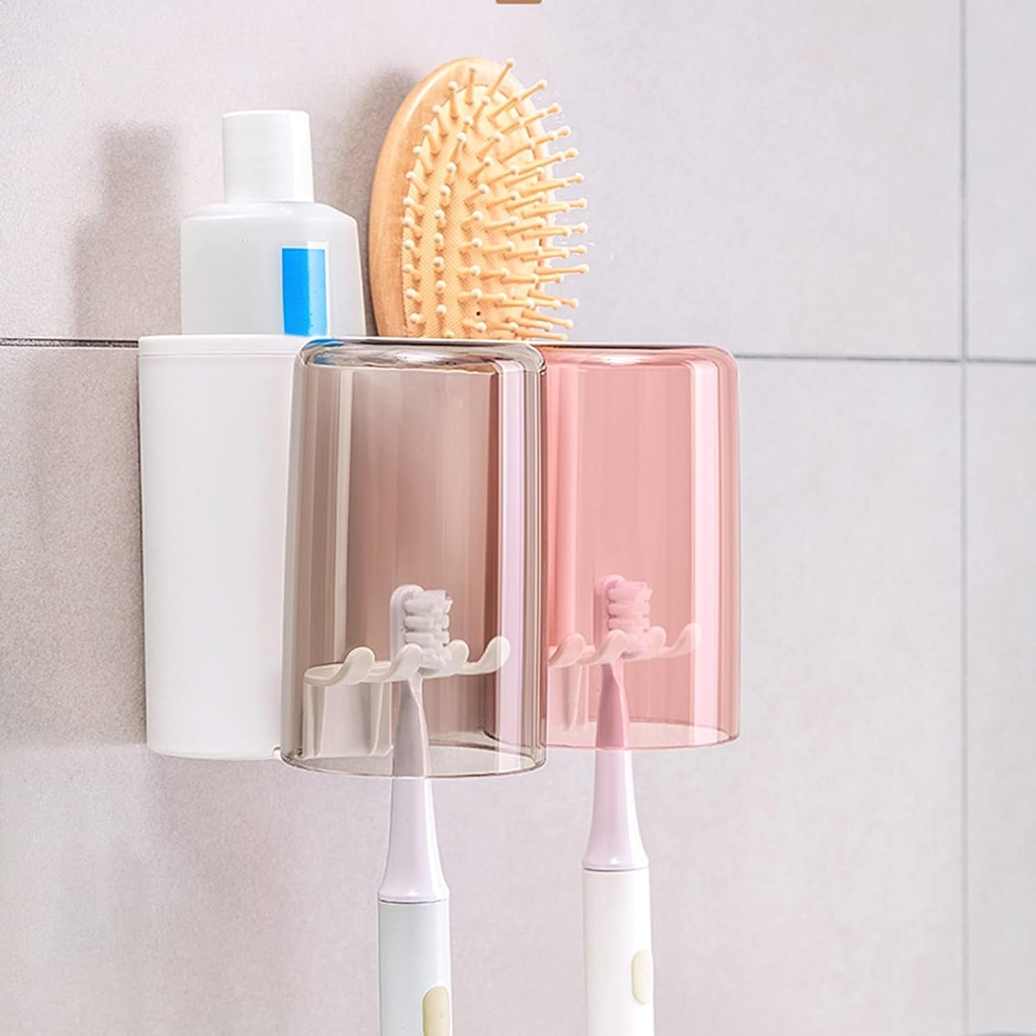 Wall Mount Toothbrush Holder with 3 & 2 Cups Automatic Toothpaste Holder Multi-Functional Kids Favorite Candy Toothbrush Holder Bathroom Accessories Organizer Rack Eshaan Traders