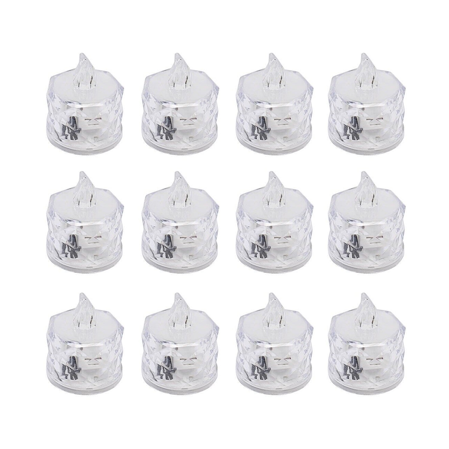 12 Pcs Flameless and Smokeless Decorative Acrylic Candles Transparent Led Tea Light Candle for Gifting, House, Diwali, Christmas, Festival, Events Decor Candles Eshaan Traders