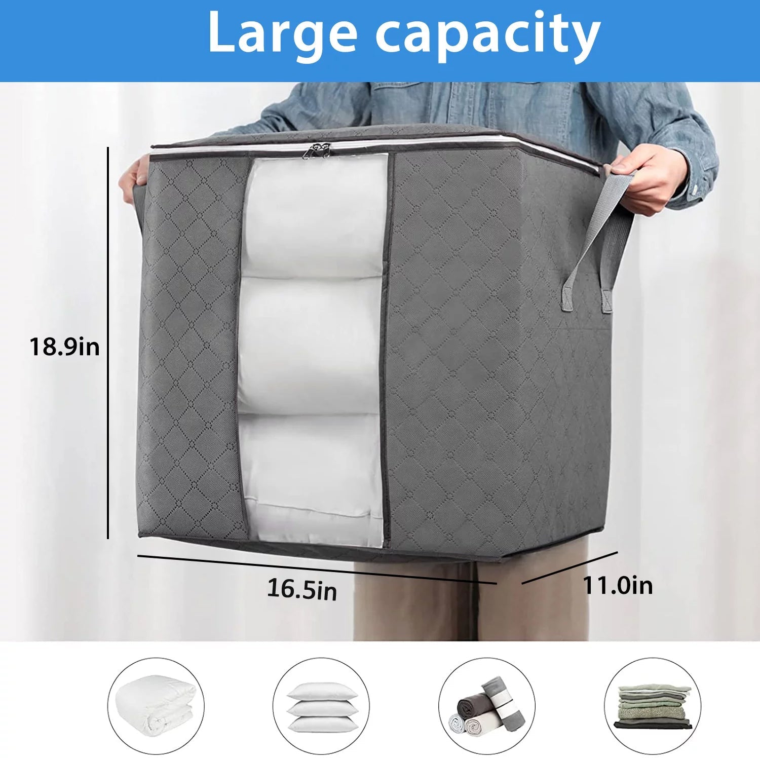 6262 Storage bag with Zipper and Space Saver Comforter bag, Pillow, Quilt, Bedding, Clothes, Blanket Storage Organizer Bag with Large Clear Window and Carry Handles for Closet. Eshaan Traders