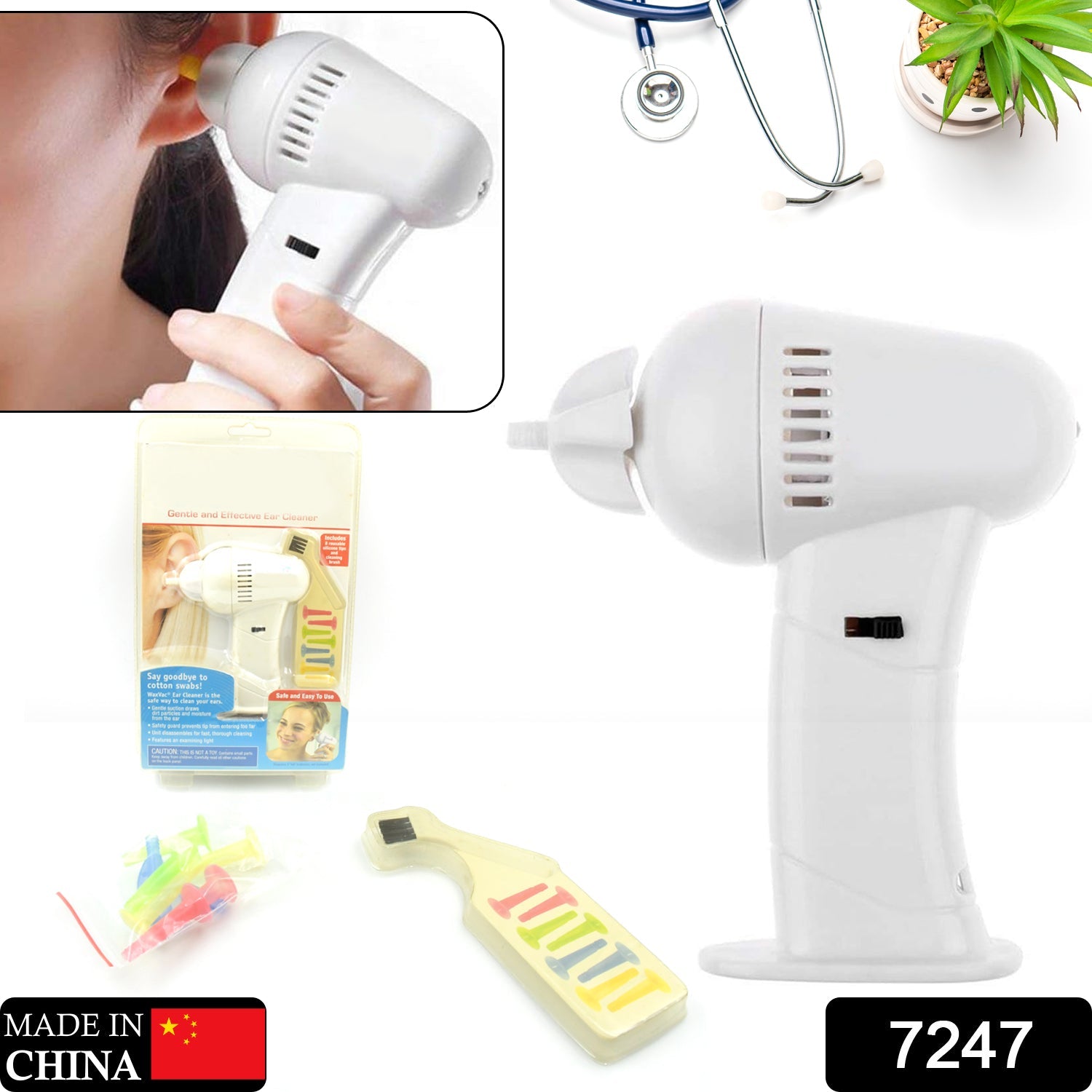 7247 Vacuum Ear Cleaning System Clean Ears Care Removel Tool Earpick Cleaner Vacuum Removal Kit Safe Gentle Hygienic with 8 Silicon Cleaner Clips and Cleaning Brush Eshaan Traders