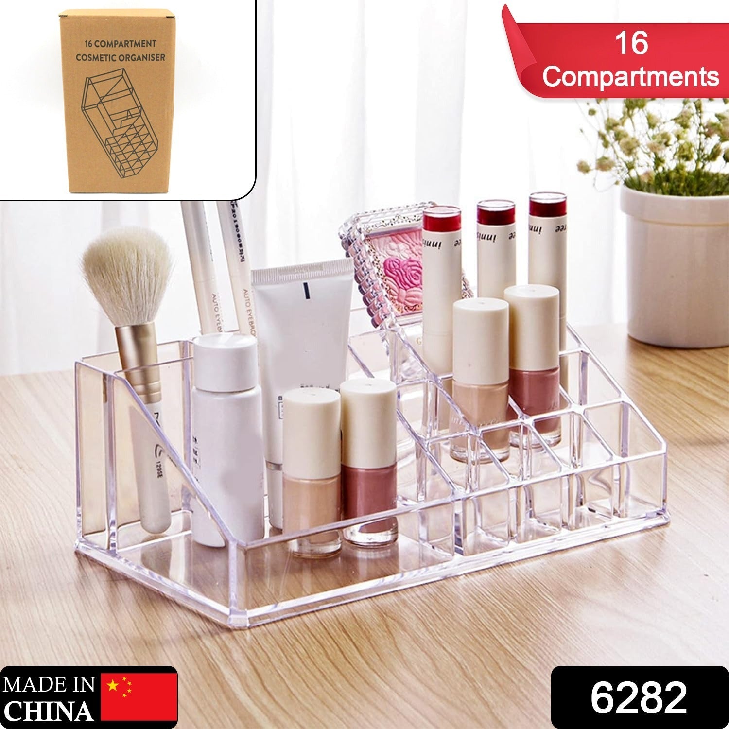 6282 16 Compartment Cosmetic Makeup Jewellery Lipstick Storage Organiser Box, Cosmetic Storage Box Make-up Lipstick Organizer / Lipstick Holder Case  Transparent Eshaan Traders