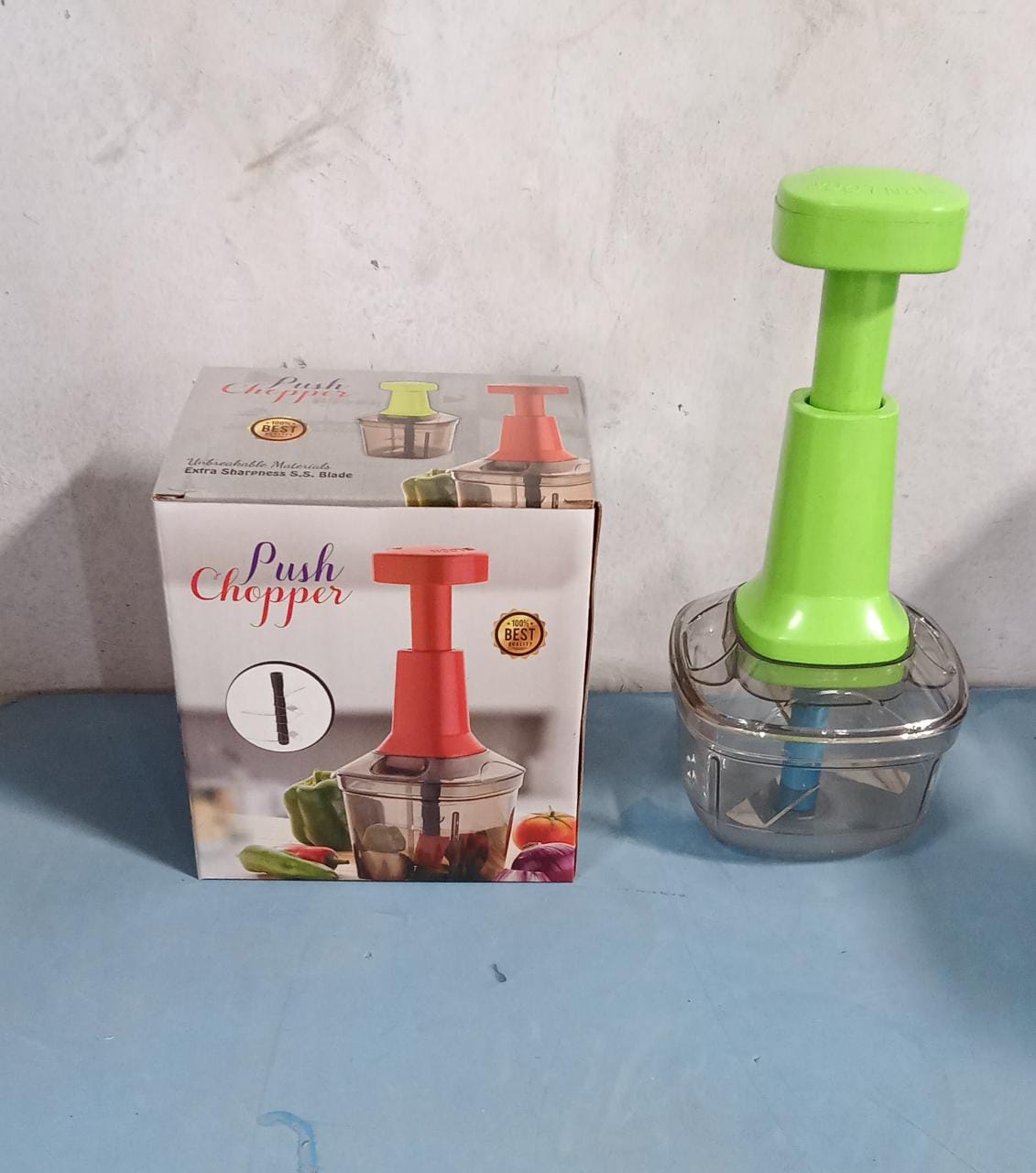 5351 Manual Food Push Chopper And Hand Push Vegetable Chopper, Cutting Chopper For Kitchen With 3 Stainless Steel Blade ( B Grade Chopper ) Eshaan Traders