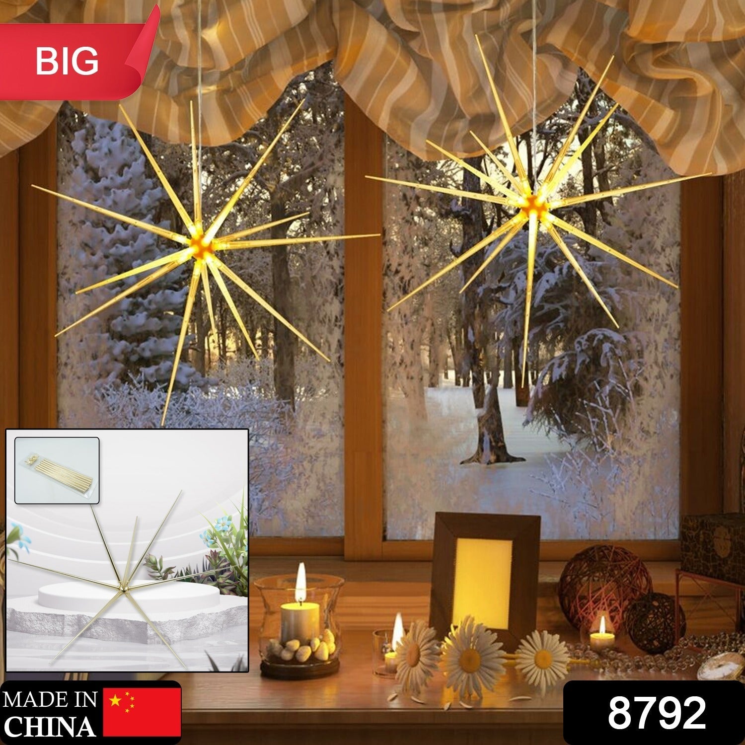 3D Gold Star Hanging Decoration Star, Acrylic Look  Hanging Luminous Star for Windows, Home, Garden Festive Embellishments for Holiday Parties Weddings Birthday Home Decoration ( Big / Medium, Small ) Eshaan Traders