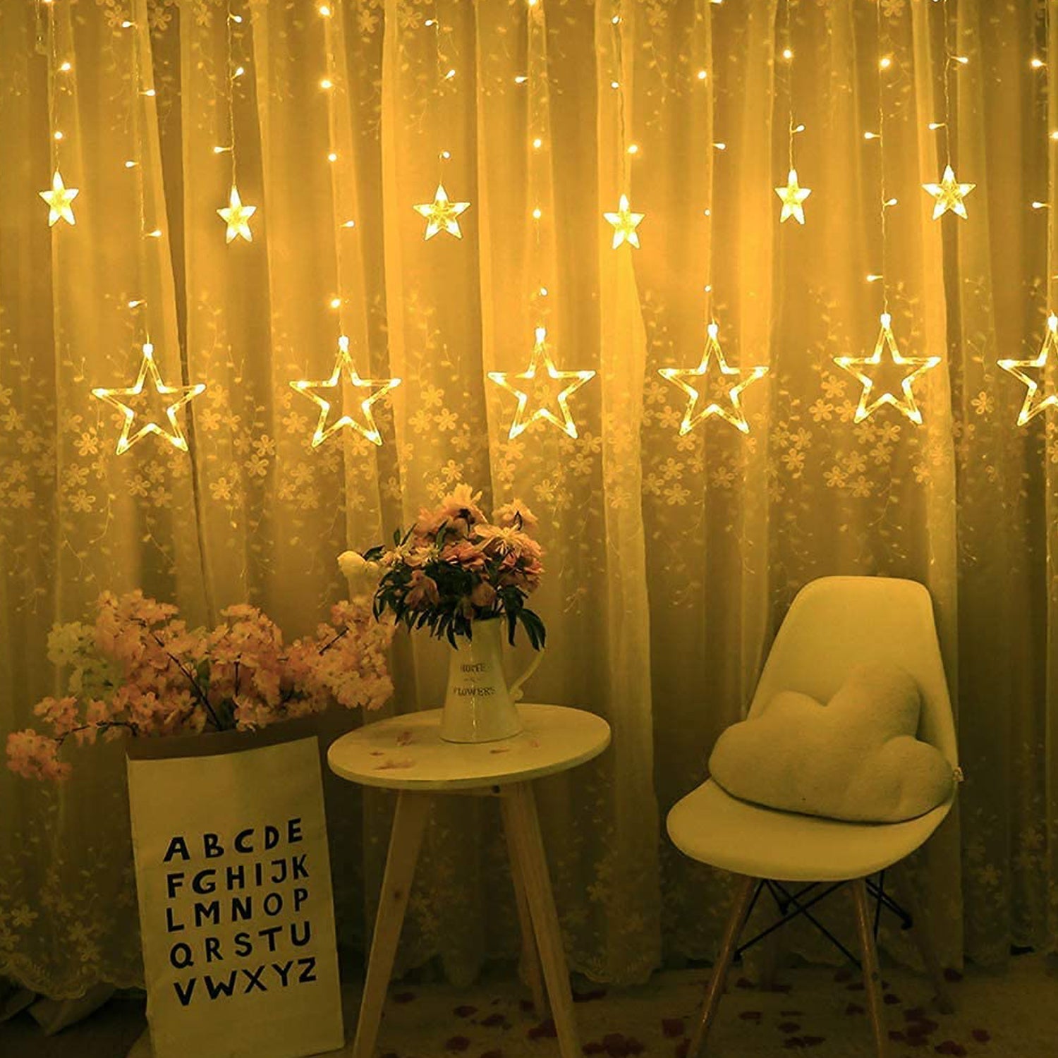 1278 12 STARS CURTAIN STRING LIGHTS, WINDOW CURTAIN LIGHTS WITH 8 FLASHING MODES DECORATION FOR FESTIVALS Eshaan Traders