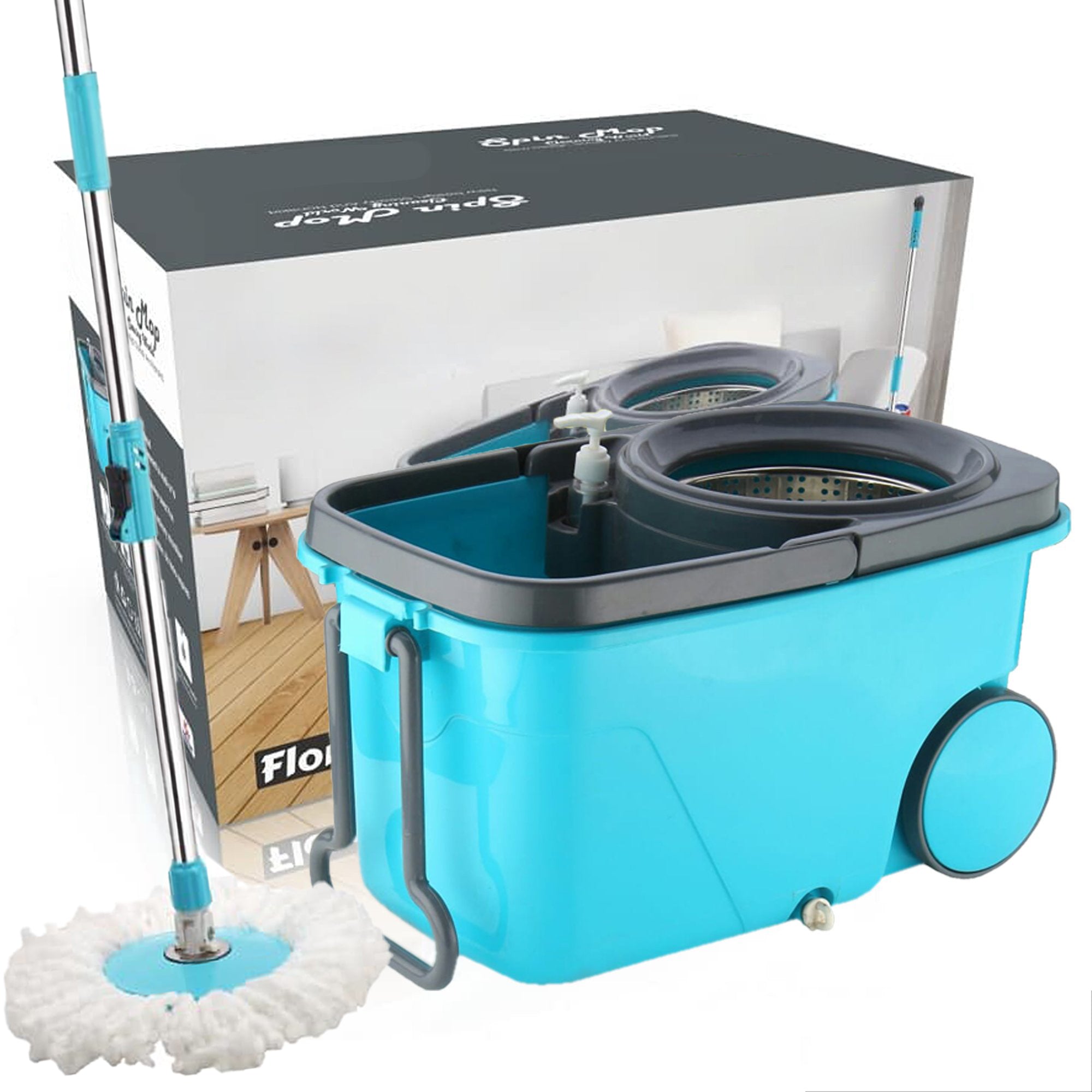 1160 Heavy Duty Microfiber Spin Mop with Plastic Bucket (Multicolour) Eshaan Traders