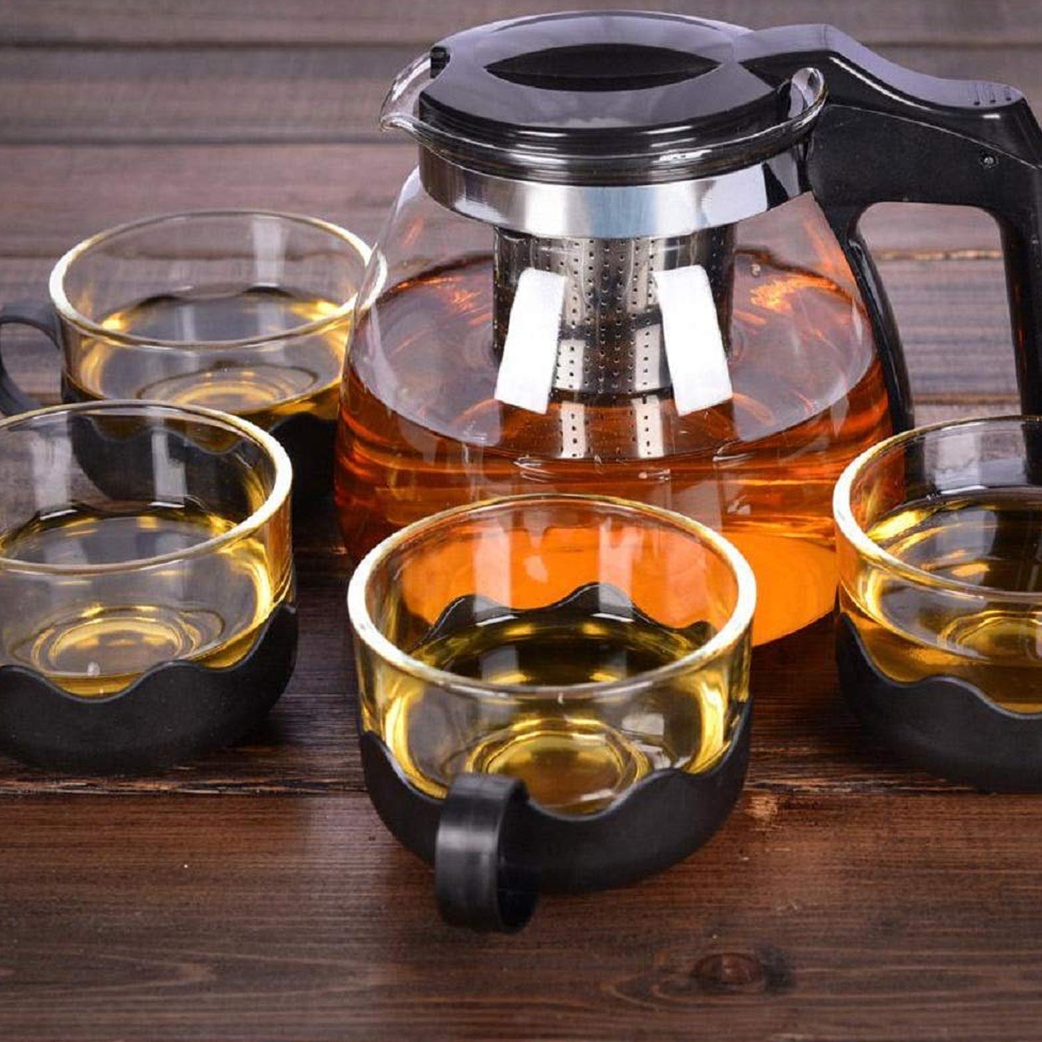 5886 Flame Proof Glass Kettle & Cup  Set With Stainer High Quality Kettle Set For Home & Cafe Use  (4 Cup & 1 Kettle) (24 Pc Moq) Eshaan Traders