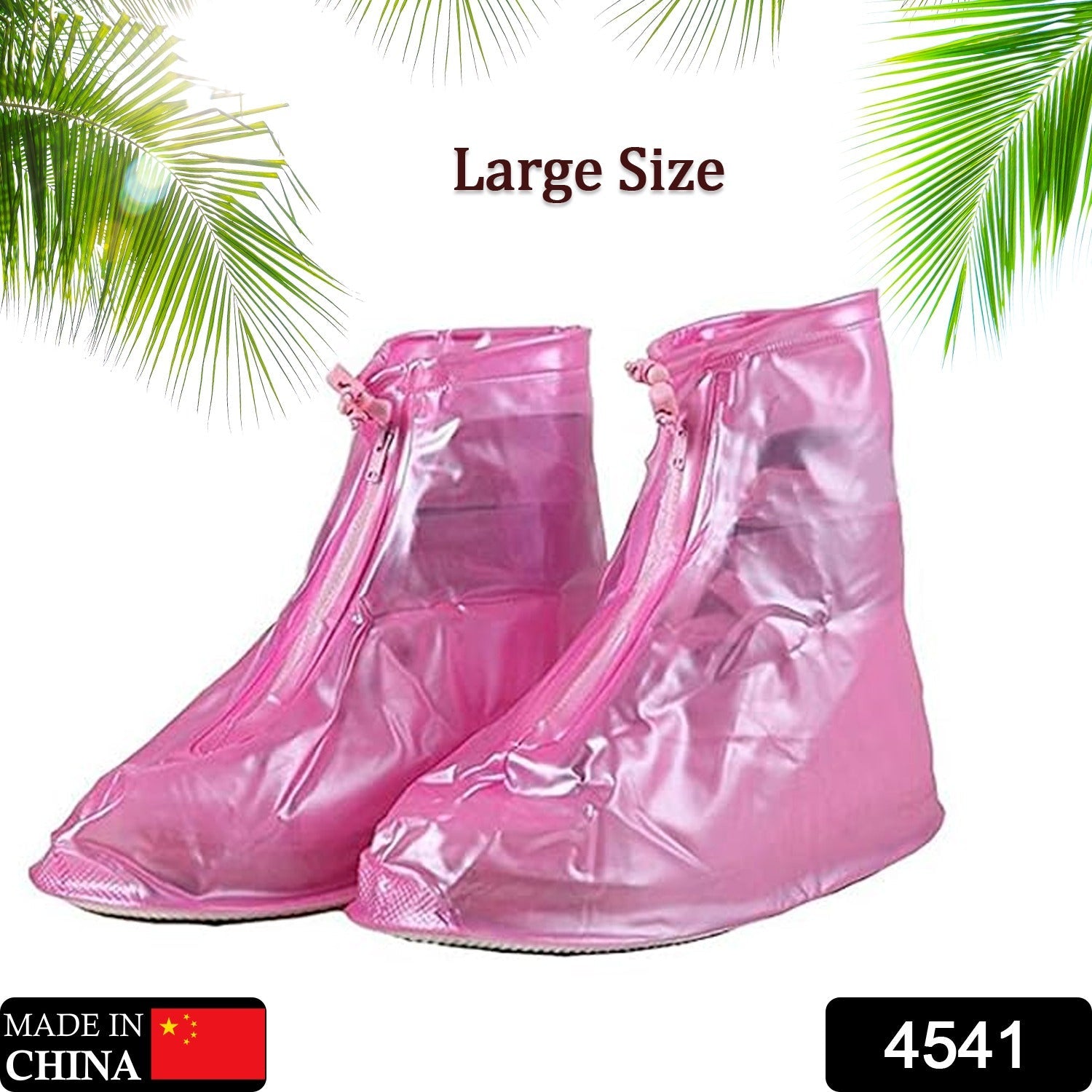 4541 Plastic Shoes Cover Reusable Anti-Slip Boots Zippered Overshoes Covers Pink, Transparent Waterproof Snow Rain Boots for Kids/Adult Shoes, for Rainy Season (L Size1 Pairs) Eshaan Traders